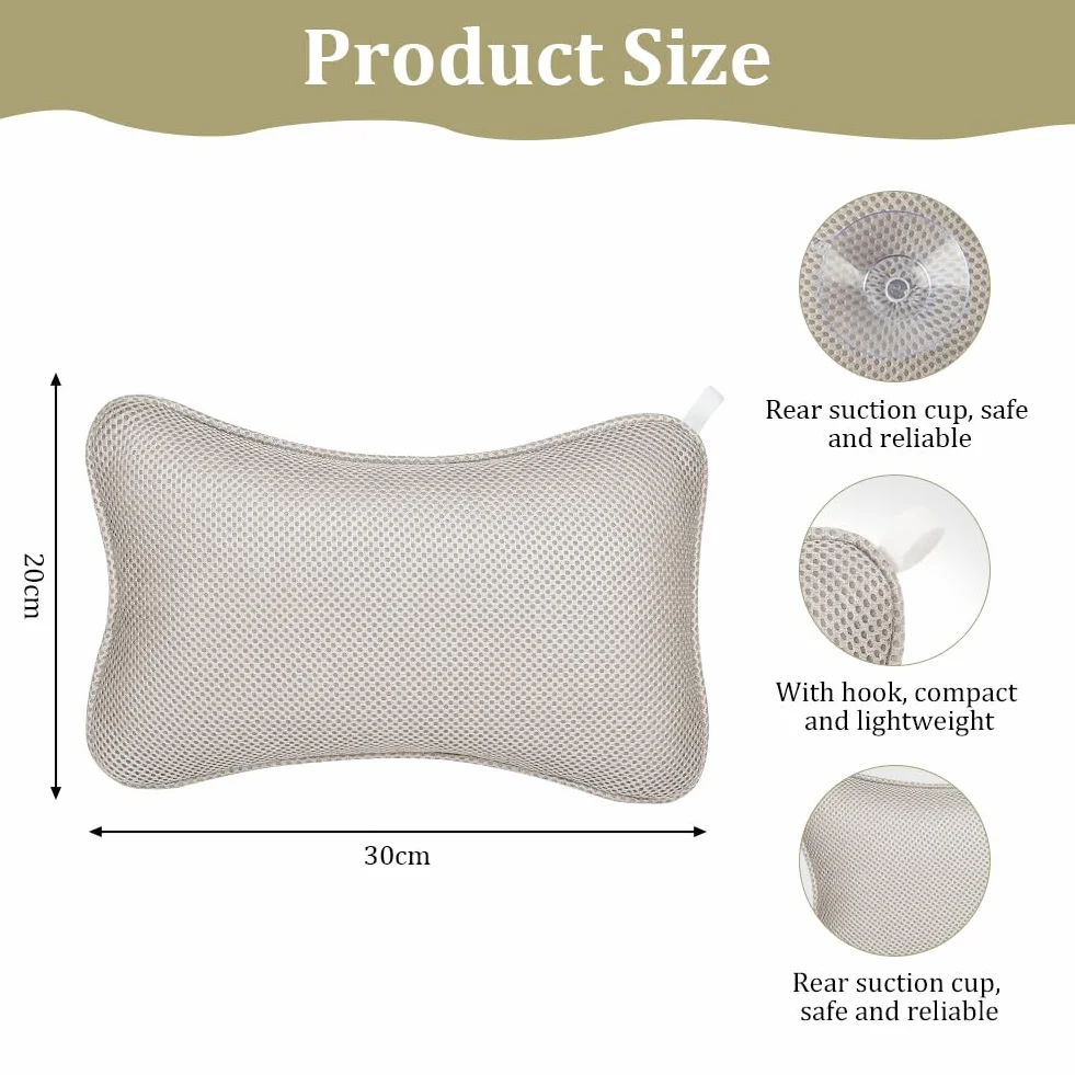 Poduszka do wanny, luksusowy zestaw poduszki do wanny 4D i piłki do kąpieli, ergonomiczna siatkowa poduszka do wanny SPA, z antypoślizgowymi przyssawkami, ergonomiczny zagłówek domowego spa do