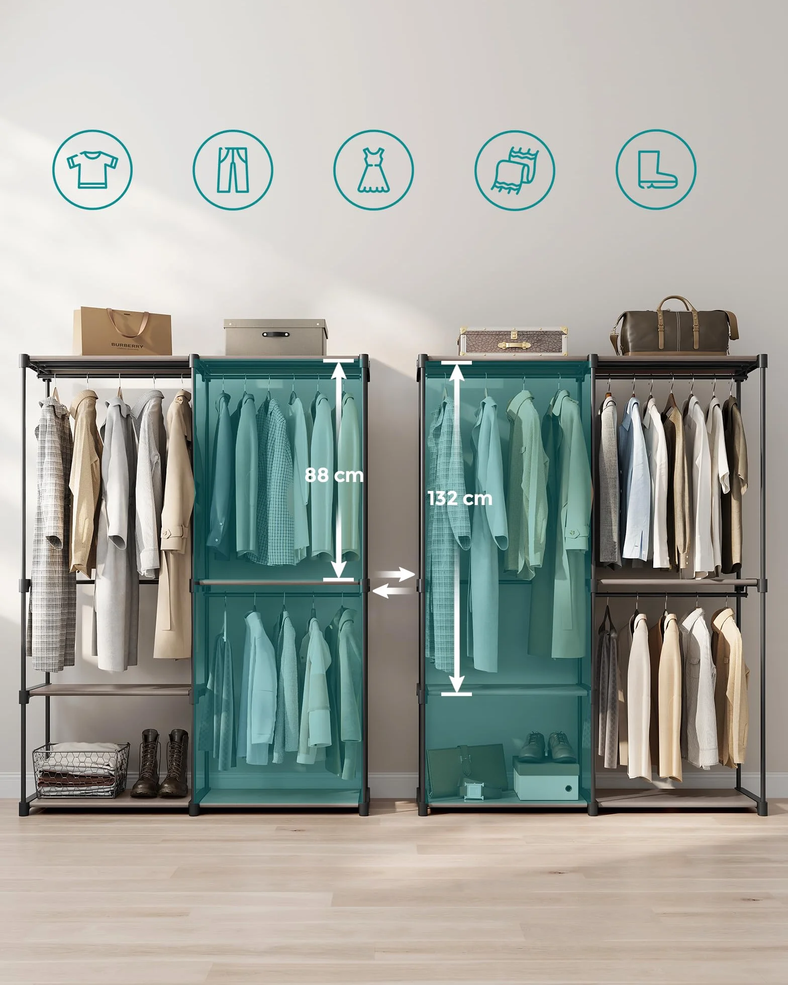SONGMICS otwarta szafa 43 x 138 x 182 cm taupe