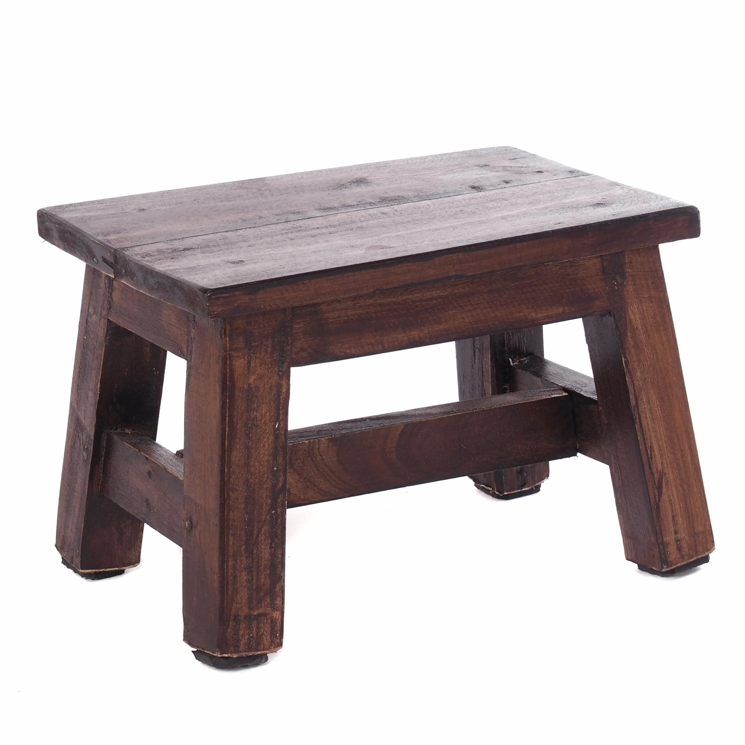 DESIGN DELIGHTS RUSTIC FOOTSTOOL MONTE | 21 x 30 x 20 cm (wys. x szer. x gł.), drewno mahoniowe z recyklingu | drewniany stołek | Kolor: 03 ciemnobrązowy