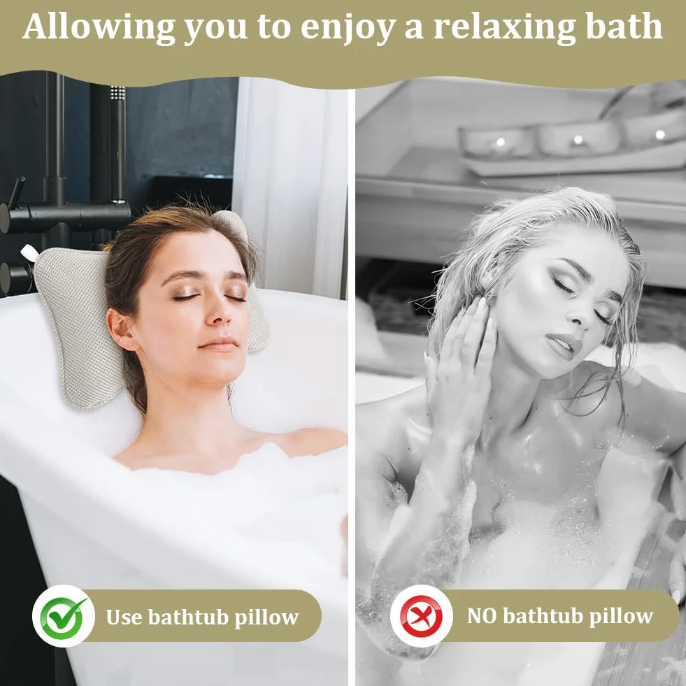 Poduszka do wanny, luksusowy zestaw poduszki do wanny 4D i piłki do kąpieli, ergonomiczna siatkowa poduszka do wanny SPA, z antypoślizgowymi przyssawkami, ergonomiczny zagłówek domowego spa do