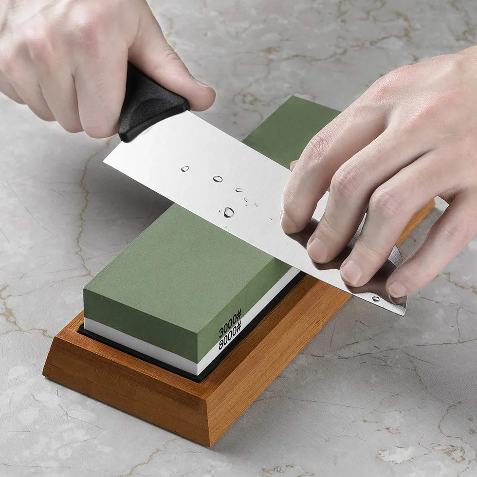 Razorri Knife Sharpening Stone Kit, Double-Sided 400/1000 3000/8000 Grit Whetstones with Flattening Stone, Leather Strop, Angle Guide