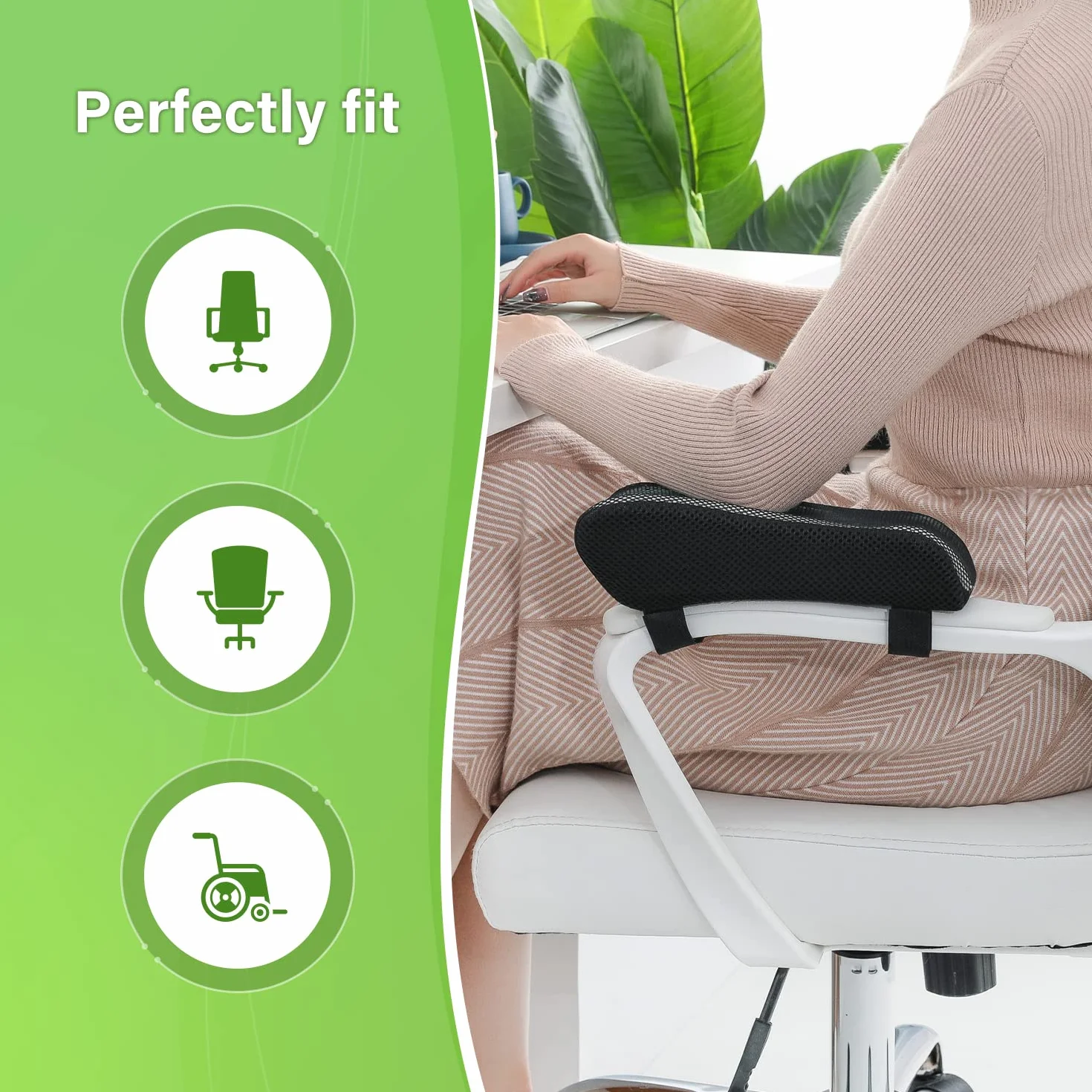 LargeLeaf Krzesło Armrest Poduszka na łokcie Poduszka Pressure Relief Office Chair Gaming Chair Armrest with Memory Foam Armrest Pads 2-częściowy zestaw krzeseł (ergonomiczny + żel chłodzący)