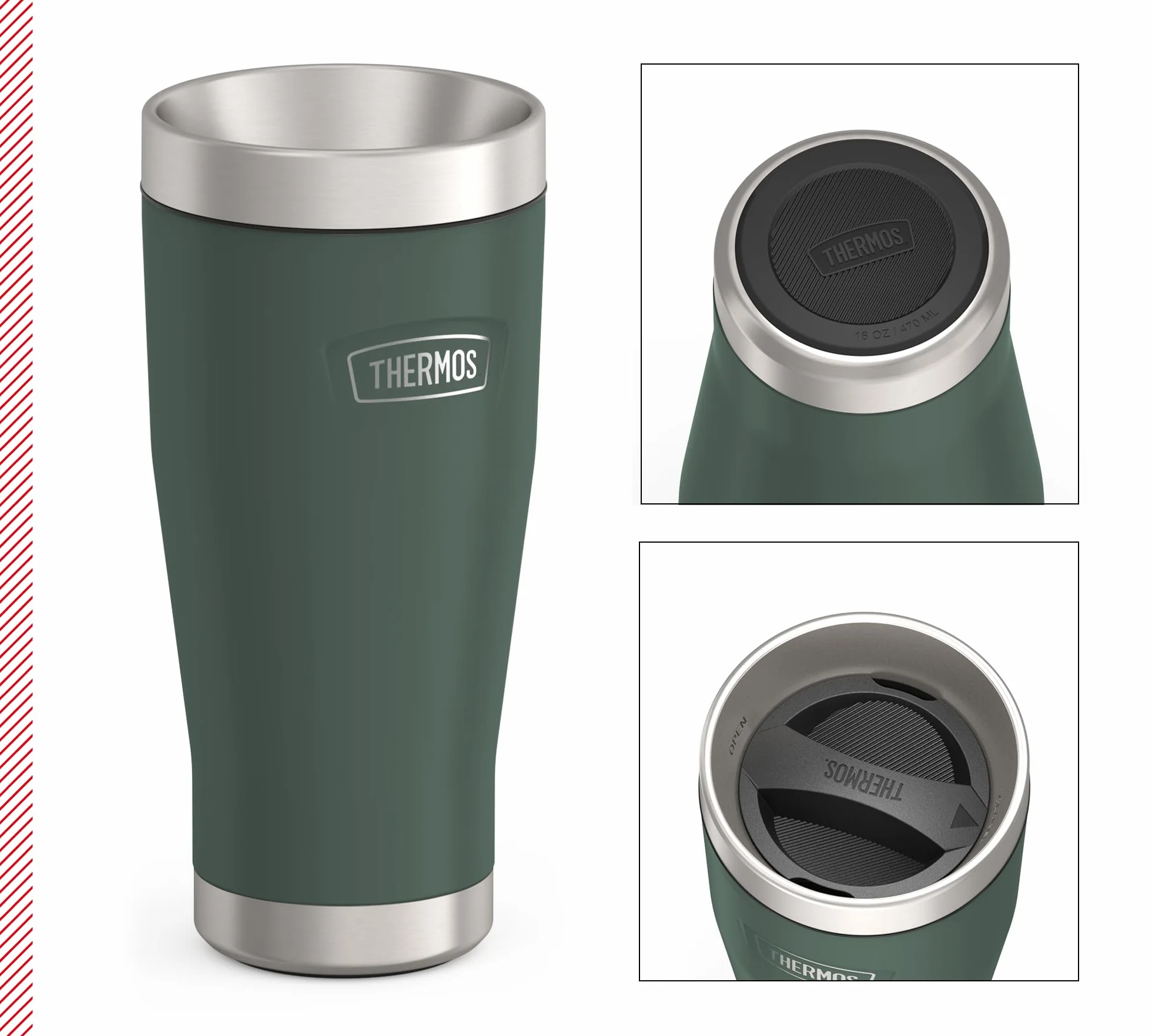 Thermos ICON MUG kubek termiczny 0,47 l, zielony/leśny mat, kubek termiczny 470 ml, kubek do kawy na wynos ze stali nierdzewnej, kubek izolacyjny, 7 h gorący/zimno 22 h, nadaje się do mycia w
