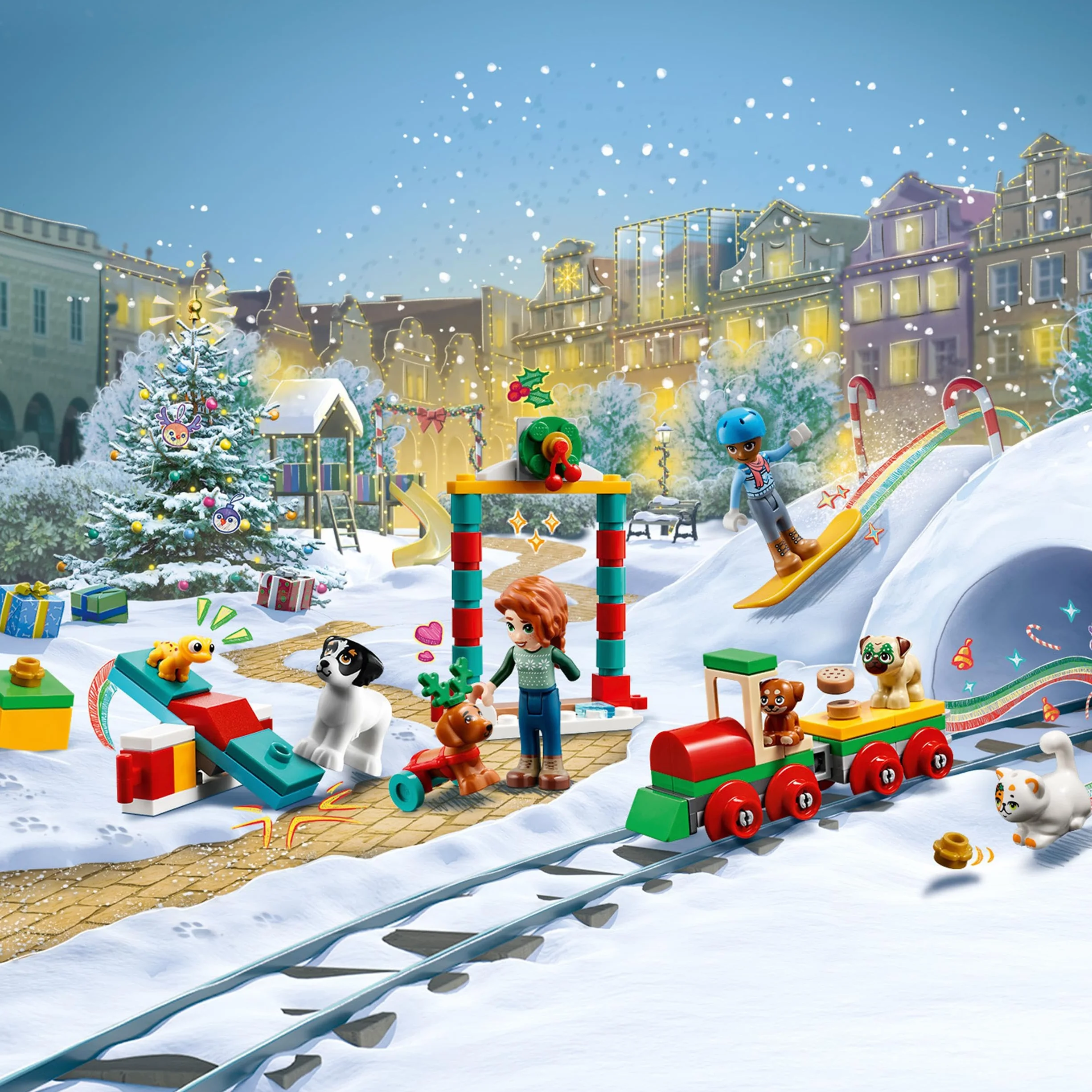 LEGO 41758 Friends Kalendarz adwentowy 2023 z 24 Niespodziankami, w tym 8 Figurek Zwierząt, 2 Minilaleczki i Świąteczne Zabawki do Zbudowania, Prezenty na Mikołajki dla Dzieci
