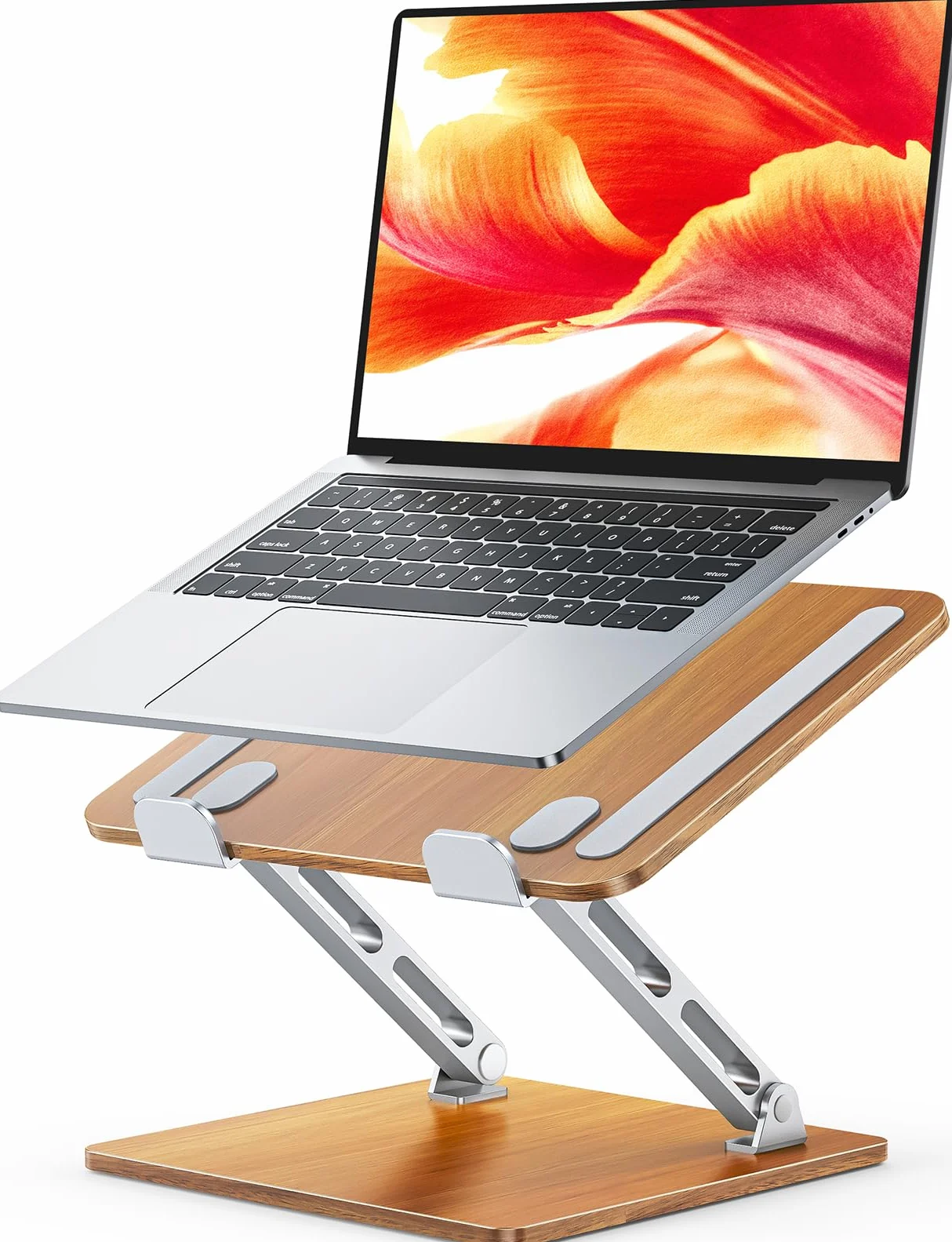 CIRYCASE Laptop Stand dla biurka, aluminium i drewno Ergonomiczny laptop Riser z regulowanym kątem, składany podwójny stojak dla komputera, kompatybilny wszystkie laptopy 10-16"