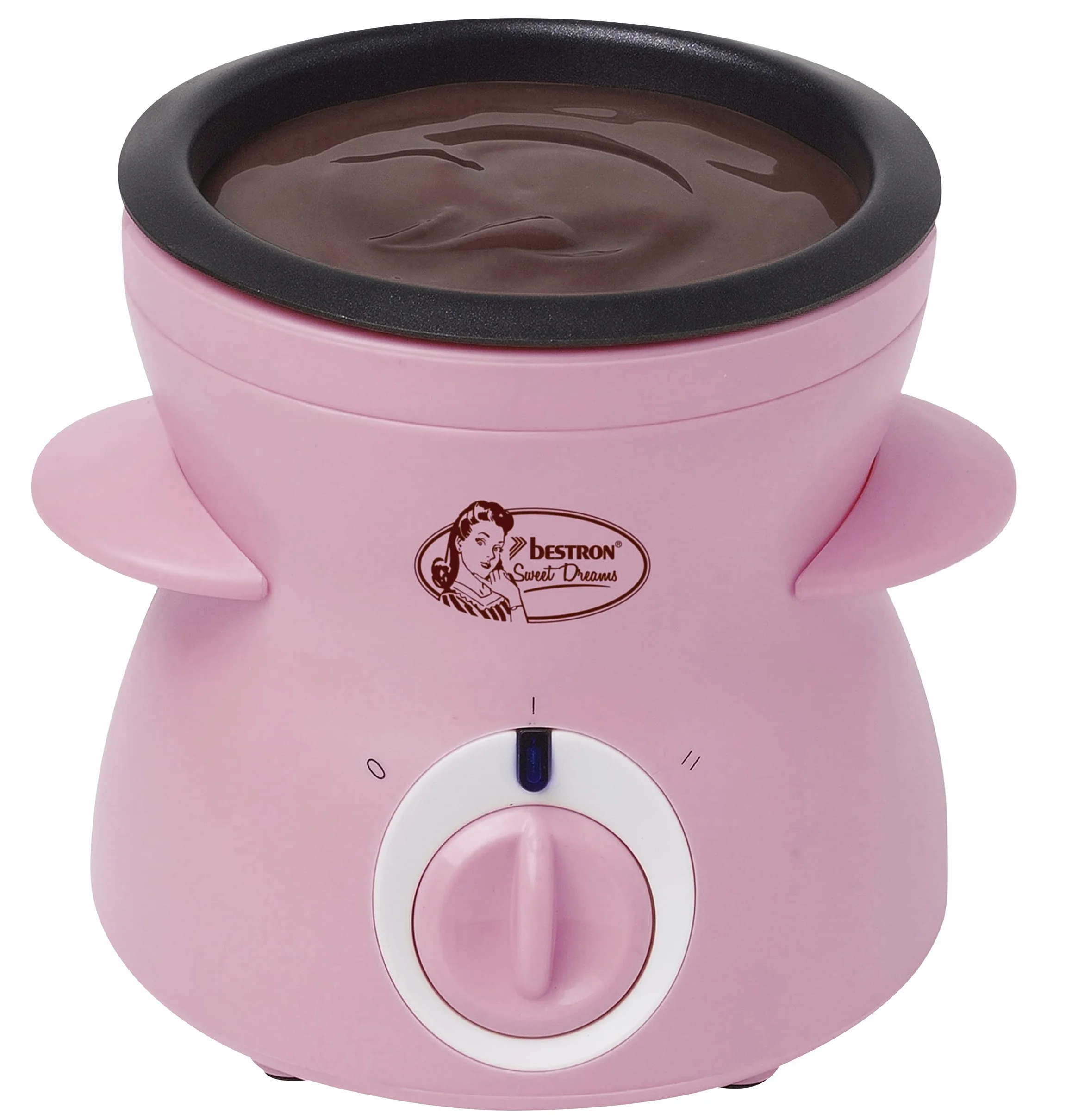Bestron Czekoladowe fondue dla 2 osób, mini zestaw do fondue czekoladowego, w zestawie: 10 szpikulców, 10 widelców i 1 x szpachelka, 25 W, kolor: różowy