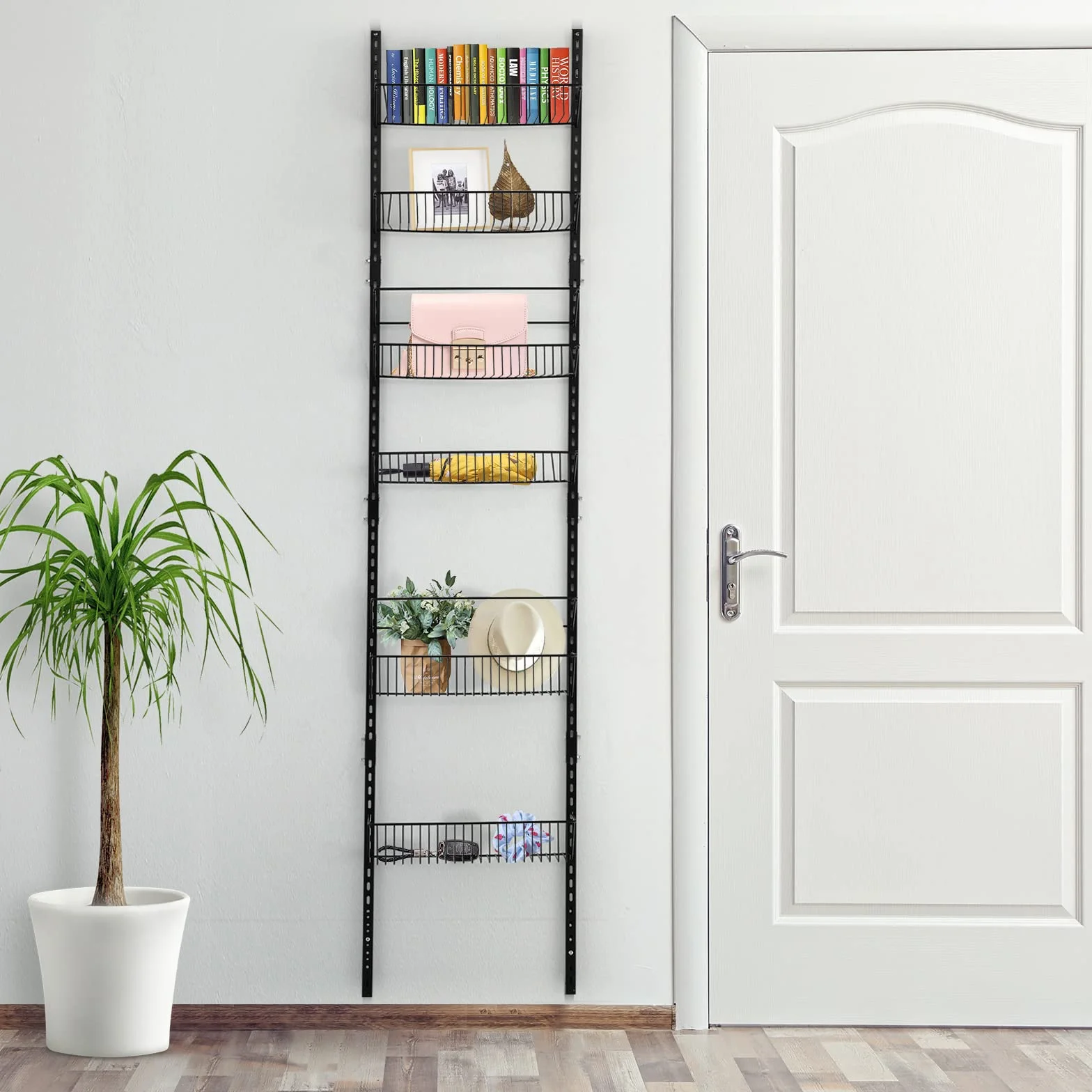 GIANTEX Organizer wiszący, z 6 koszami, regał wiszący do przechowywania drzwi, wielofunkcyjny, metalowy wiszący lub ścienny, regulowany regał na drzwi do przechowywania