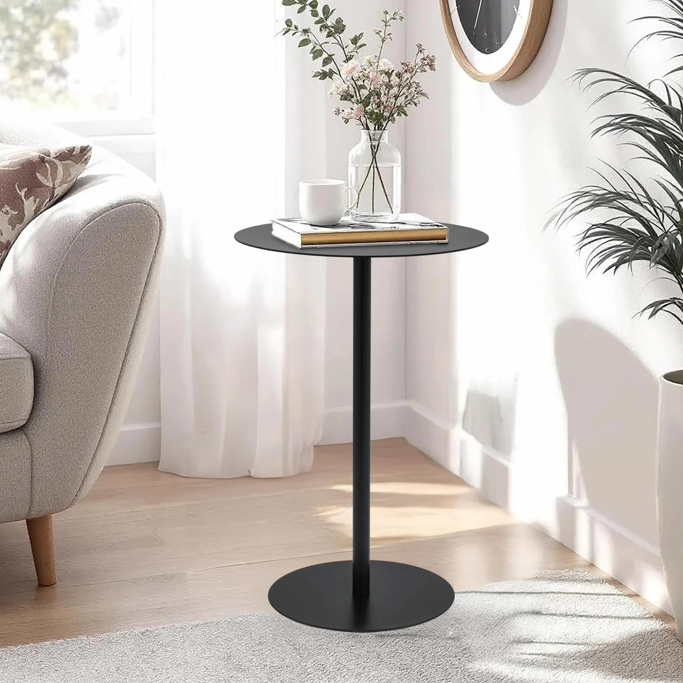 Spetebo Metalowy stolik pomocniczy, okrągły, czarny, matowy, Ø 35 cm, stolik kawowy w stylu bistro – stolik do salonu, dekoracyjny stolik na kwiaty, stolik pod telefon, stolik dekoracyjny o wyglądzie