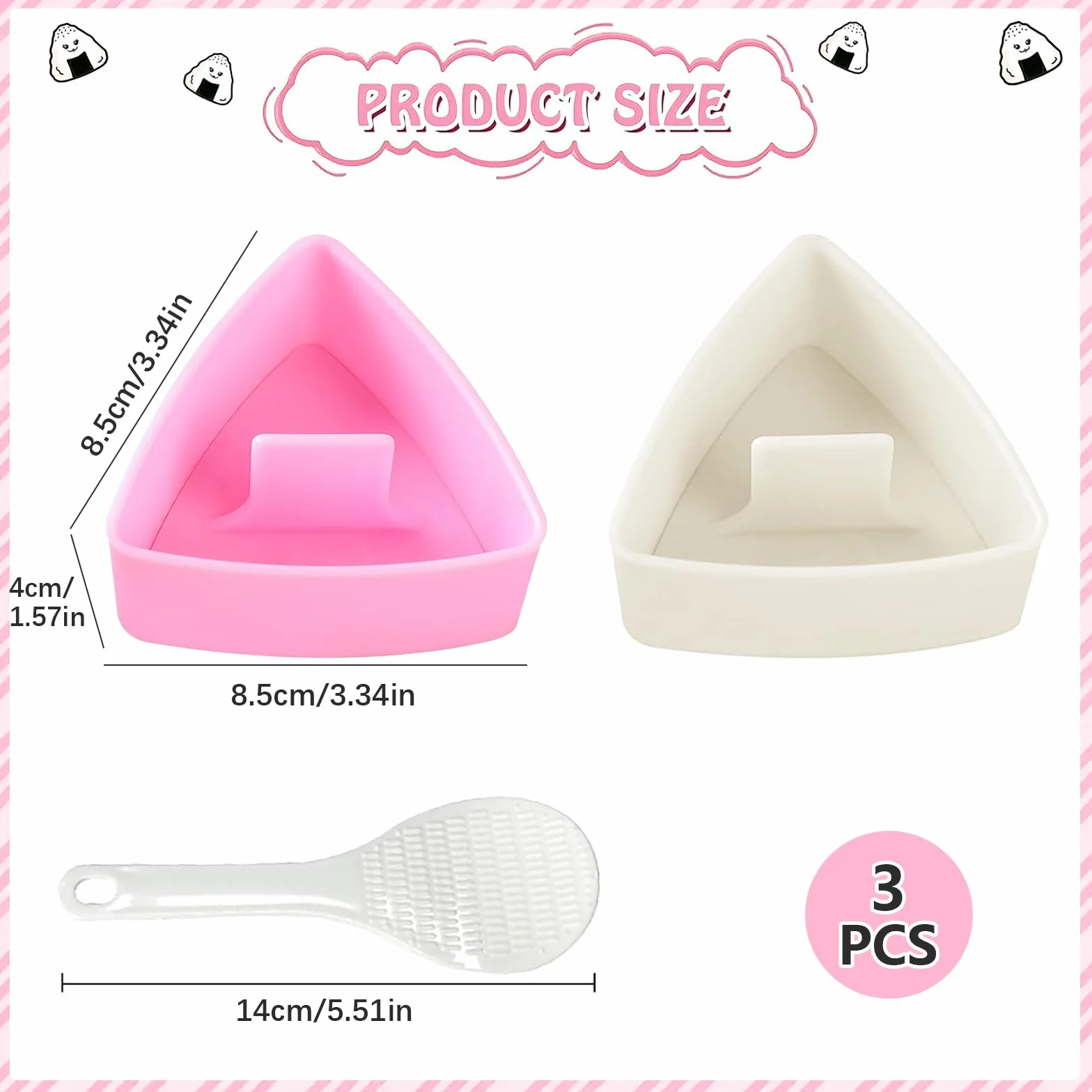 2 sztuki Forma do Onigiri trójkątna, bez BPA, Foremka do Onigiri z łyżką do ryżu, wielokrotnego użytku, Foremka do kulek ryżowych/prasa do formowania dla kuchni rodzinnej DIY Sushi
