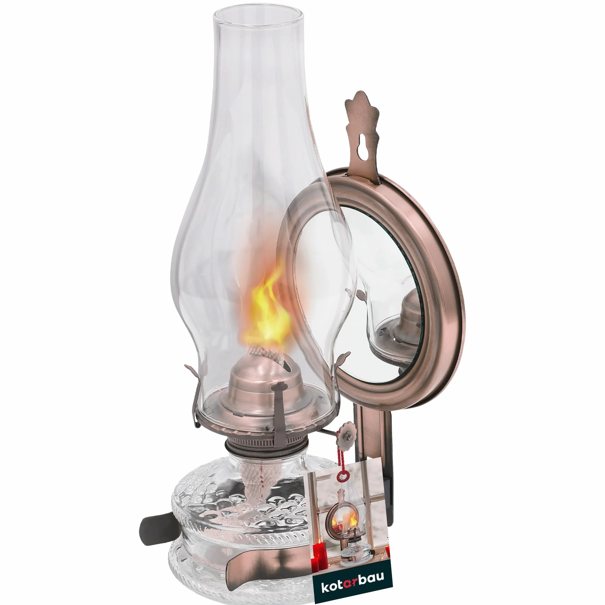 KOTARBAU ® Lampa naftowa 31cm z lustrem Stara miedź