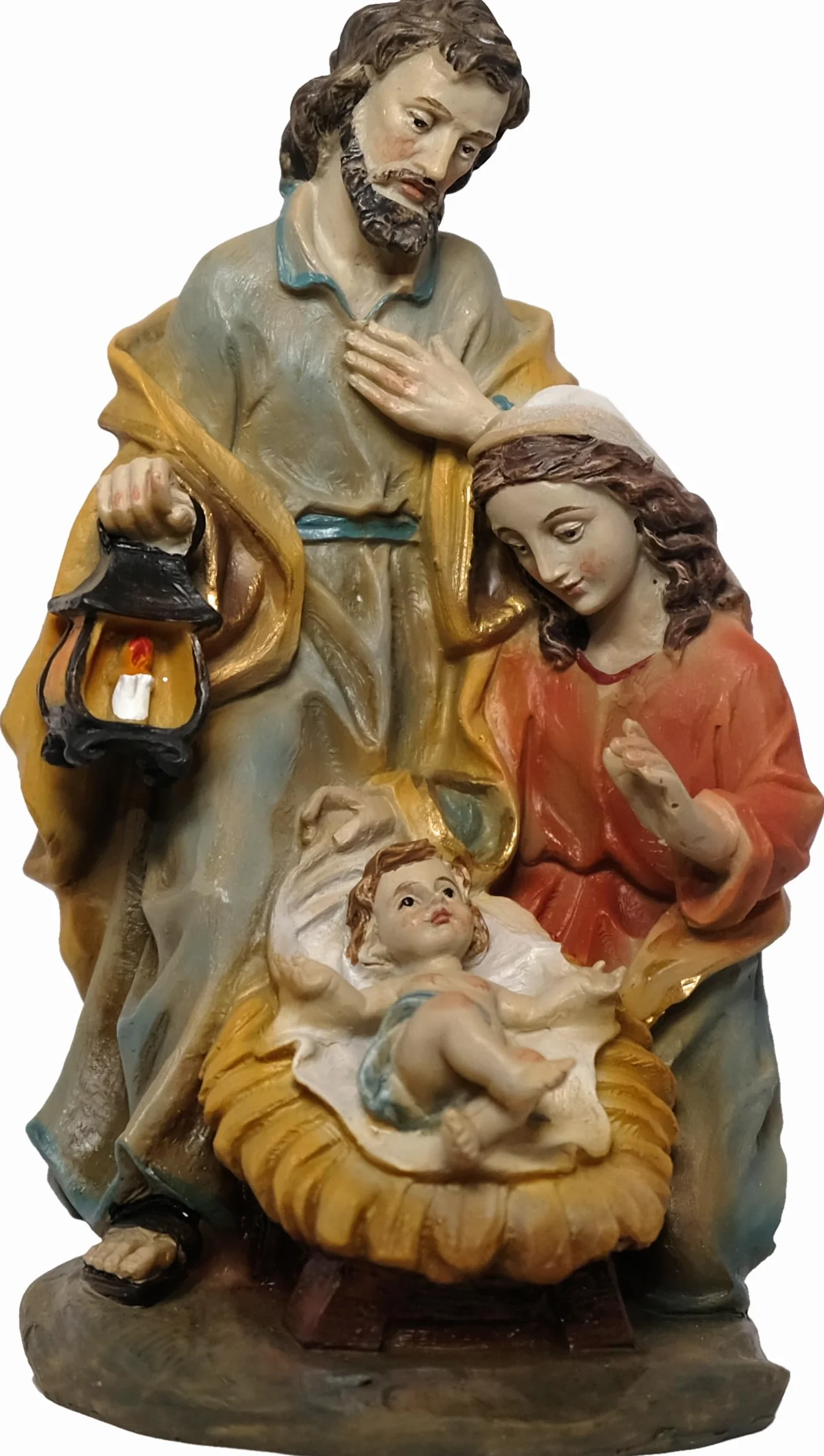 Szopka bożonarodzeniowa Święta Rodzina, barokowa, ręcznie malowana figurka, 14 cm, sztuczny kamień, żywica poliestrowa