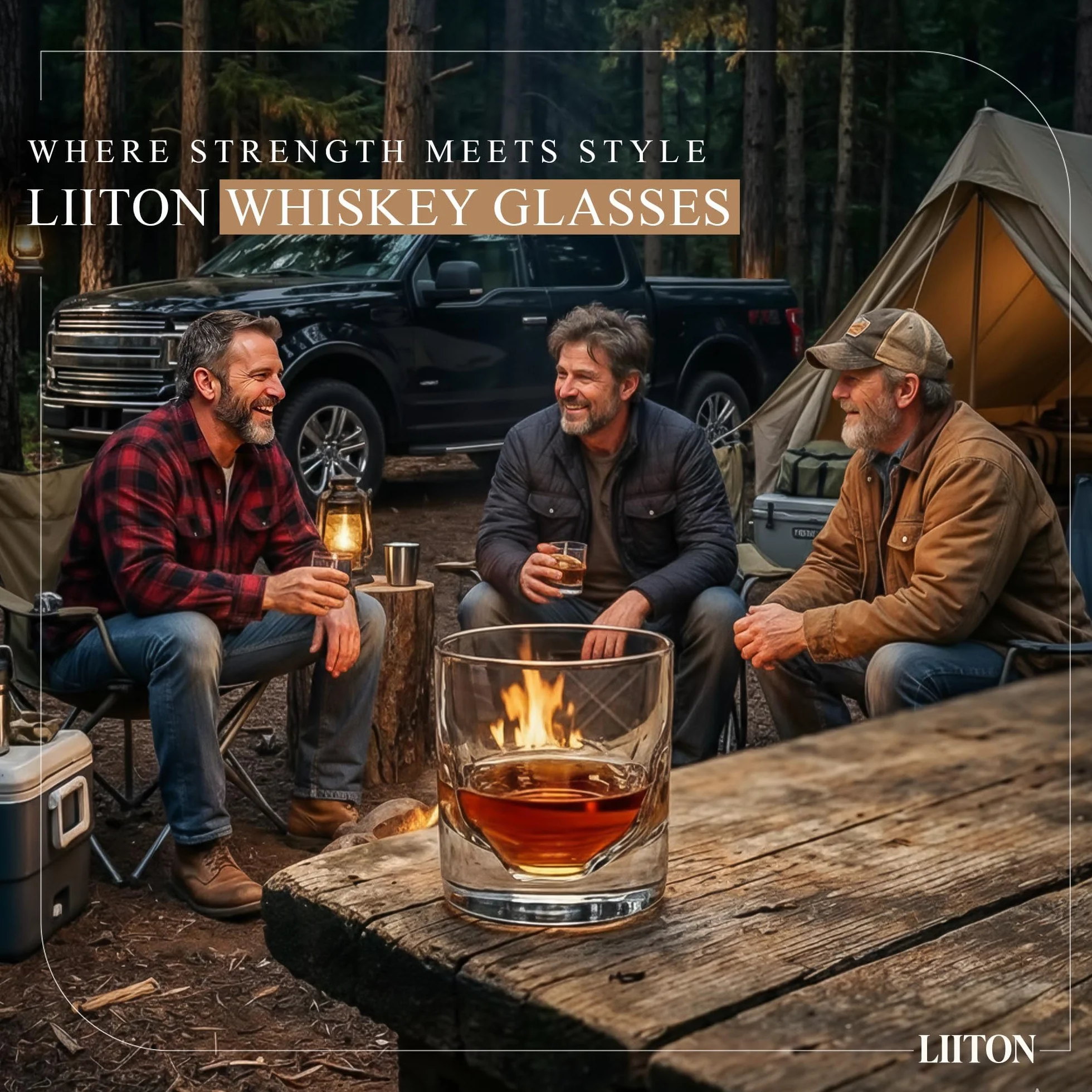 LIITON Ciężkie Kryształowe Szklanki do Whisky - Zestaw Upominkowy, Grube Mrożone Szklanki do Burbona, 0,5 kg, Premium Prezenty dla Mężczyzn, Kryształowe Dreszcze Koktajle