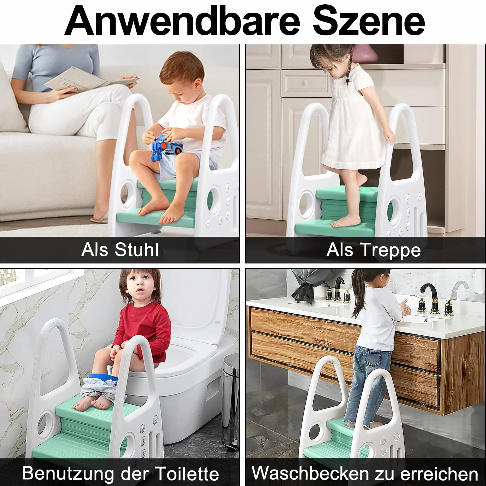 Dziecięcy podnóżek do stawania 2 stopnie wieża do nauki antypoślizgowy zielony