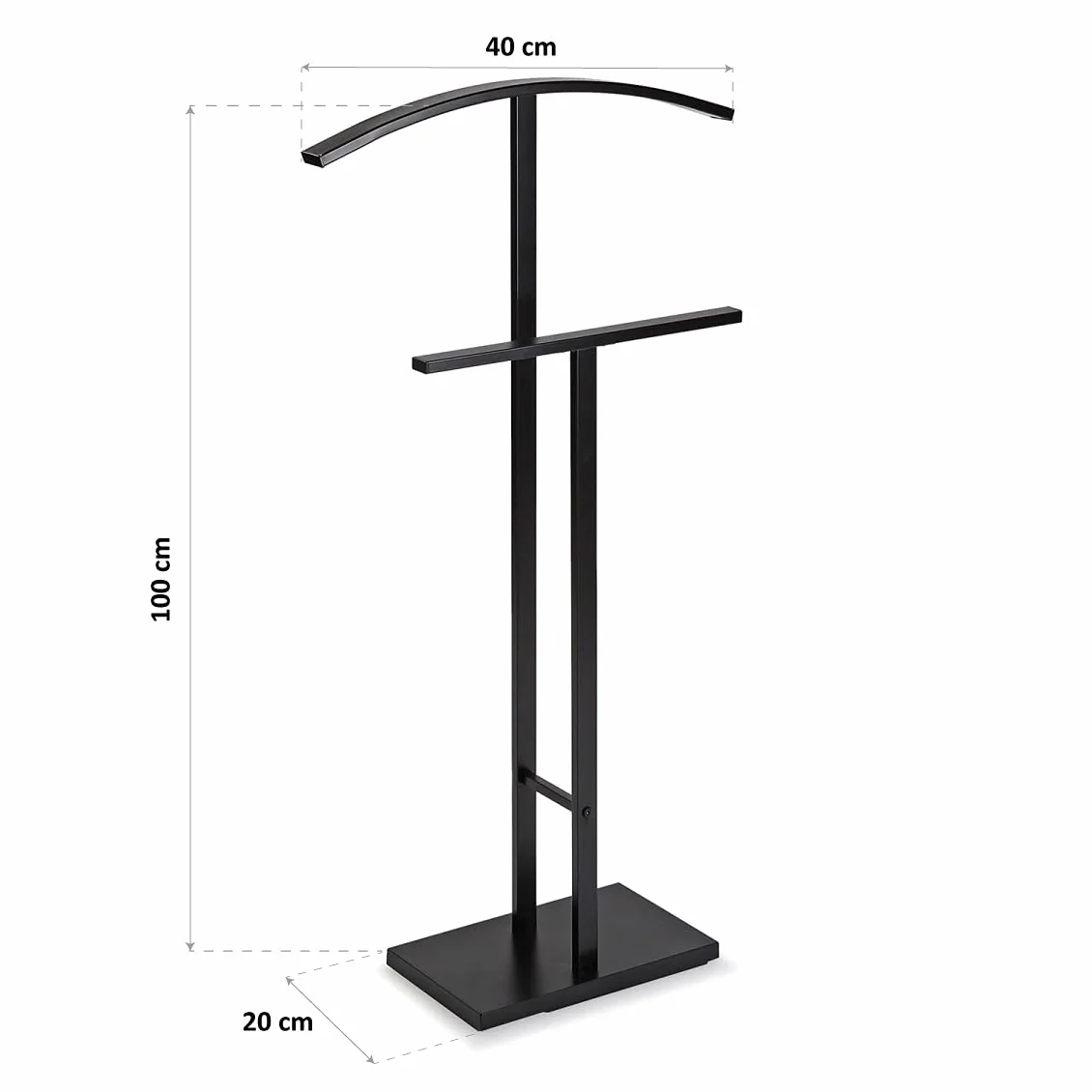 Versa Lund Nowoczesna wielofunkcyjna szafka nocna z 2 wieszakami na ubrania męskie lub damskie, Wymiary (wys. x szer. x gł.) 100 x 20 x 20 x 40 cm, Stal, Kolor czarny