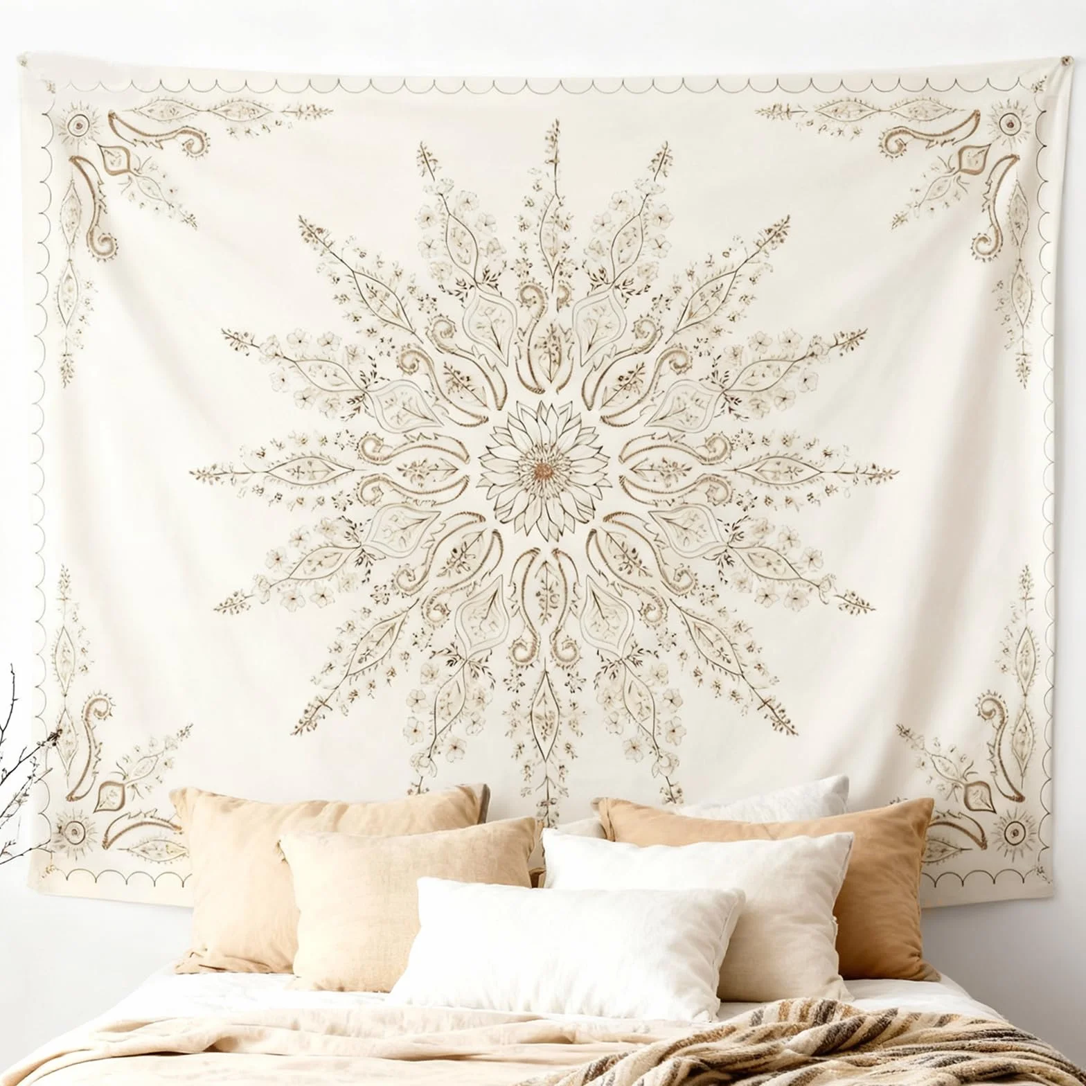 KQDRAVINE Mandala dywan ścienny, 152 x 130 cm, styl boho, chusta ścienna do salonu, sypialni, na kemping, do dekoracji ścian, chusta w stylu boho