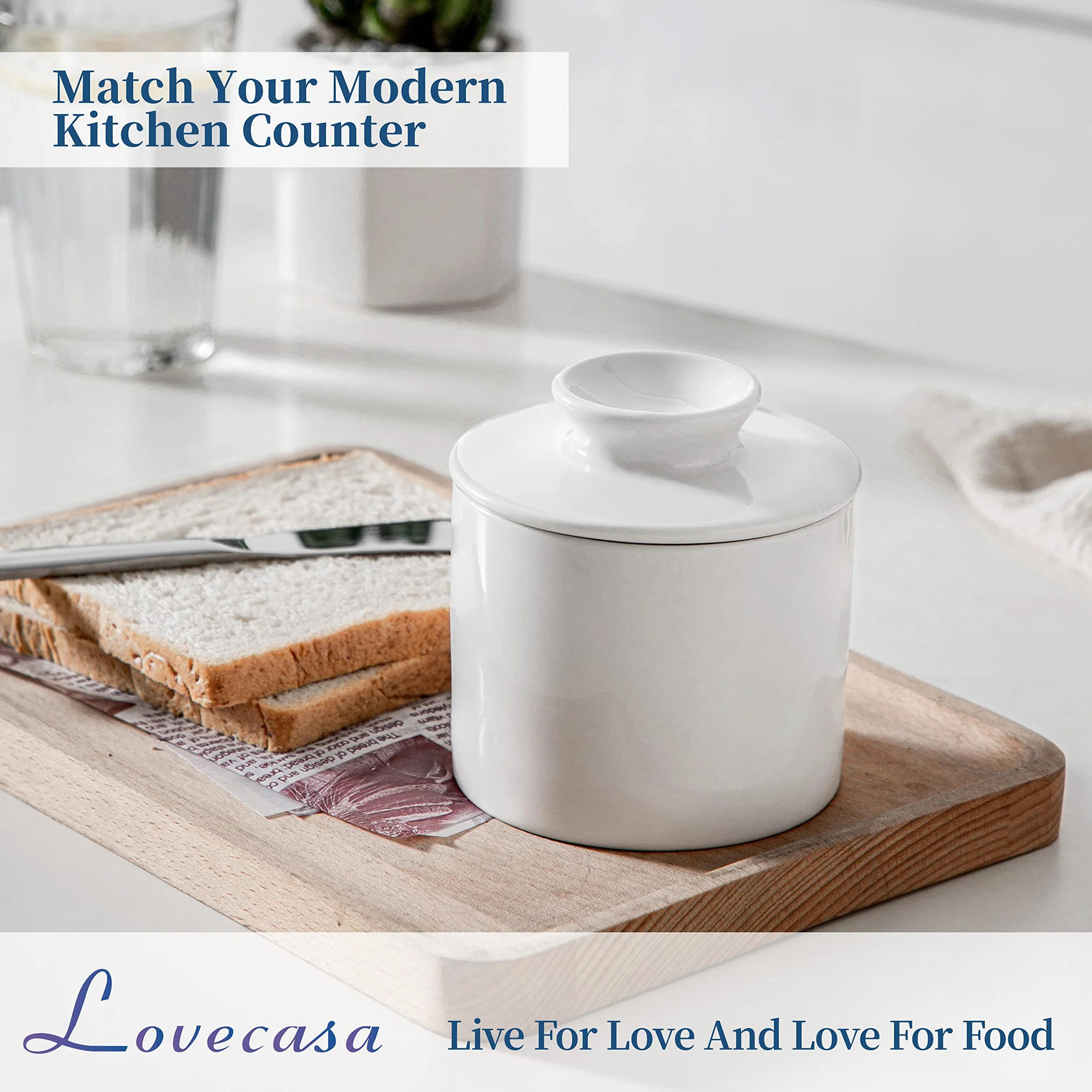 LOVECASA porcelanowy pojemnik na masło z pokrywką, ceramiczny pojemnik do miękkiego masła