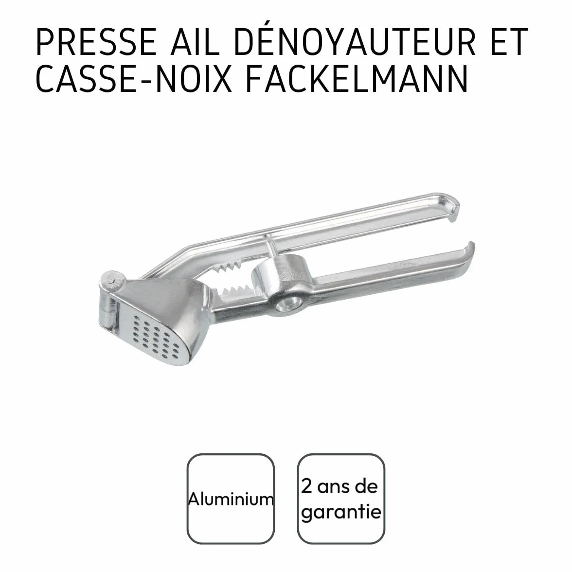 Fackelmann Prasa do czosnku z oliwek z aluminium, srebrna, 15,5 x 7,8 x 3 cm