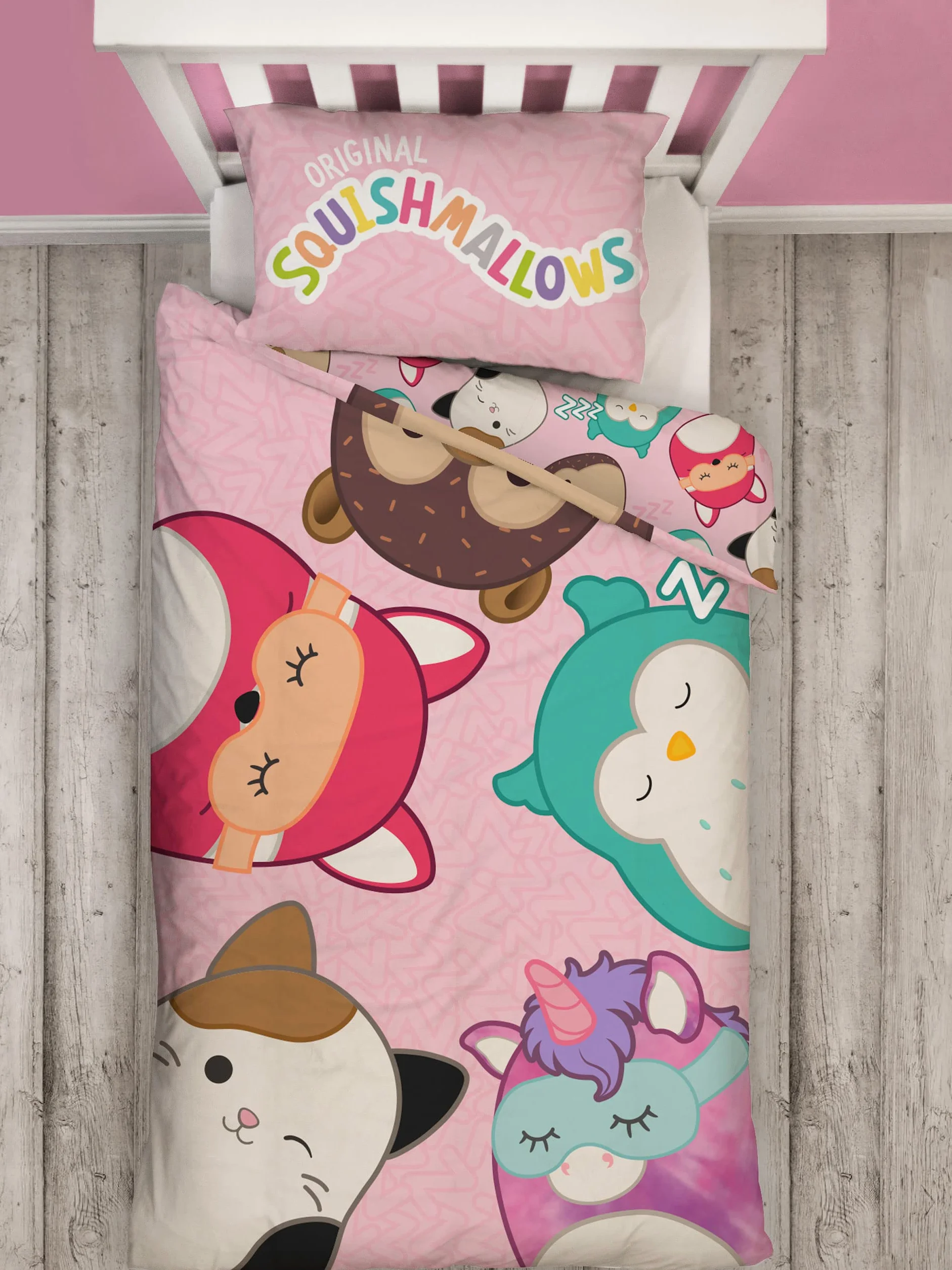 Squishmallows Dwustronna pojedyncza pościel dla dzieci z poszewką na poduszkę
