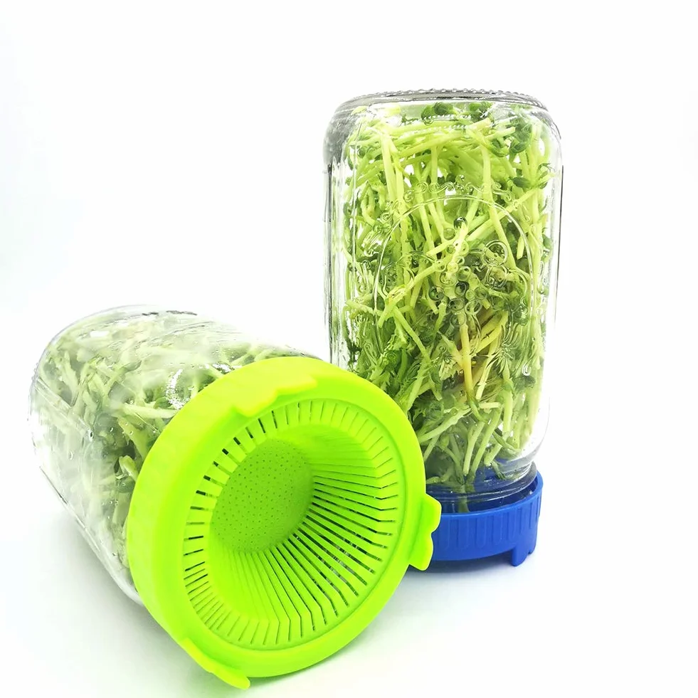4 szt. Łatwe Płukanie i Opróżnianie Plastikowe Pokrywki do Kiełkowania do Słoików z Szerokimi Ustami Kiełkowanie Słoika Sitko Pokrywka Szerokie Usta Słoik na Przetwory Zestaw do (Żółty)