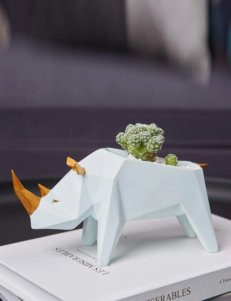 Kaktus sukulent doniczka geometryczna figurka zwierzę 18 cm żywica