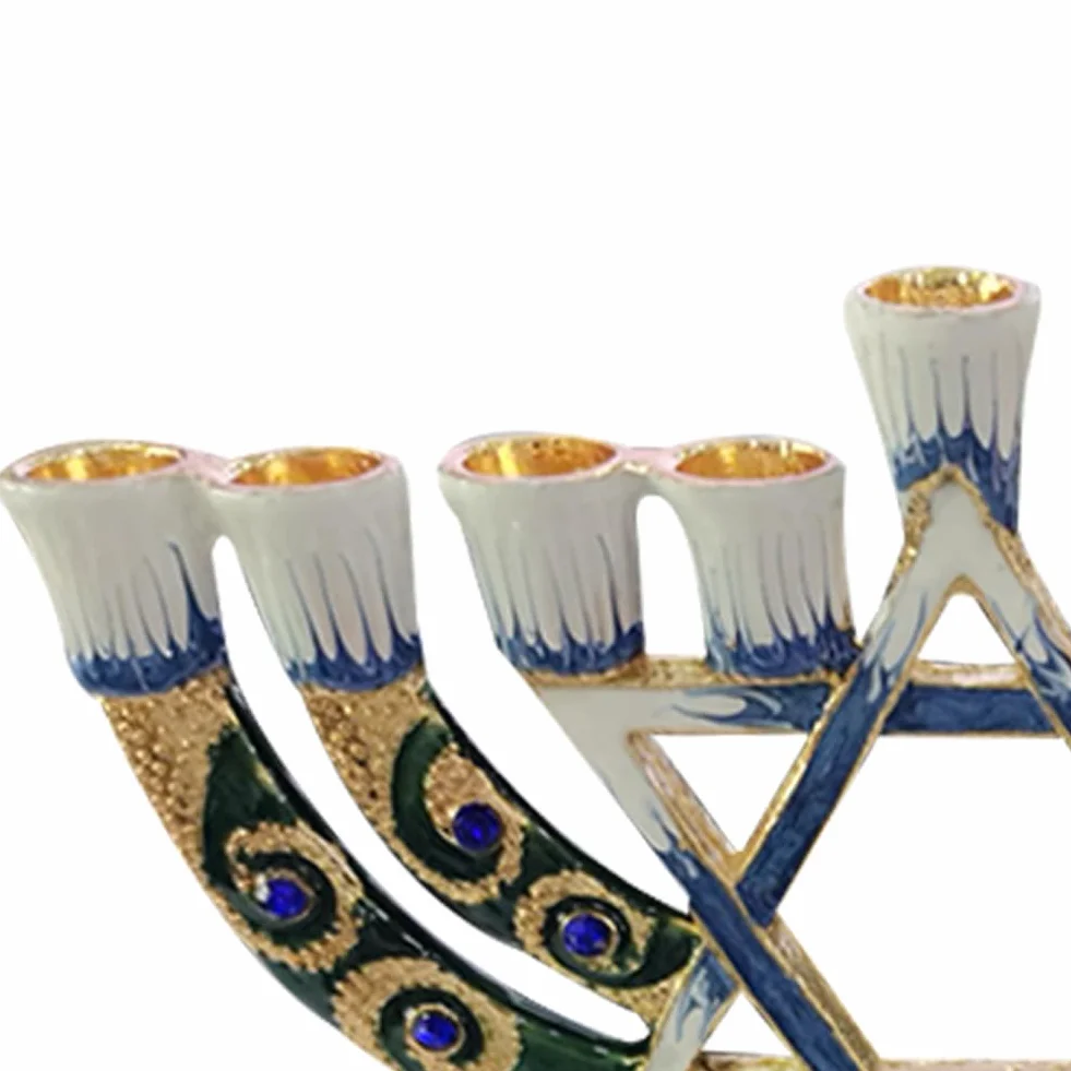 Chanukah Menorah Candelabrum antyczny świecznik festiwal ozdobiony klejnotami świecznik stół centralny