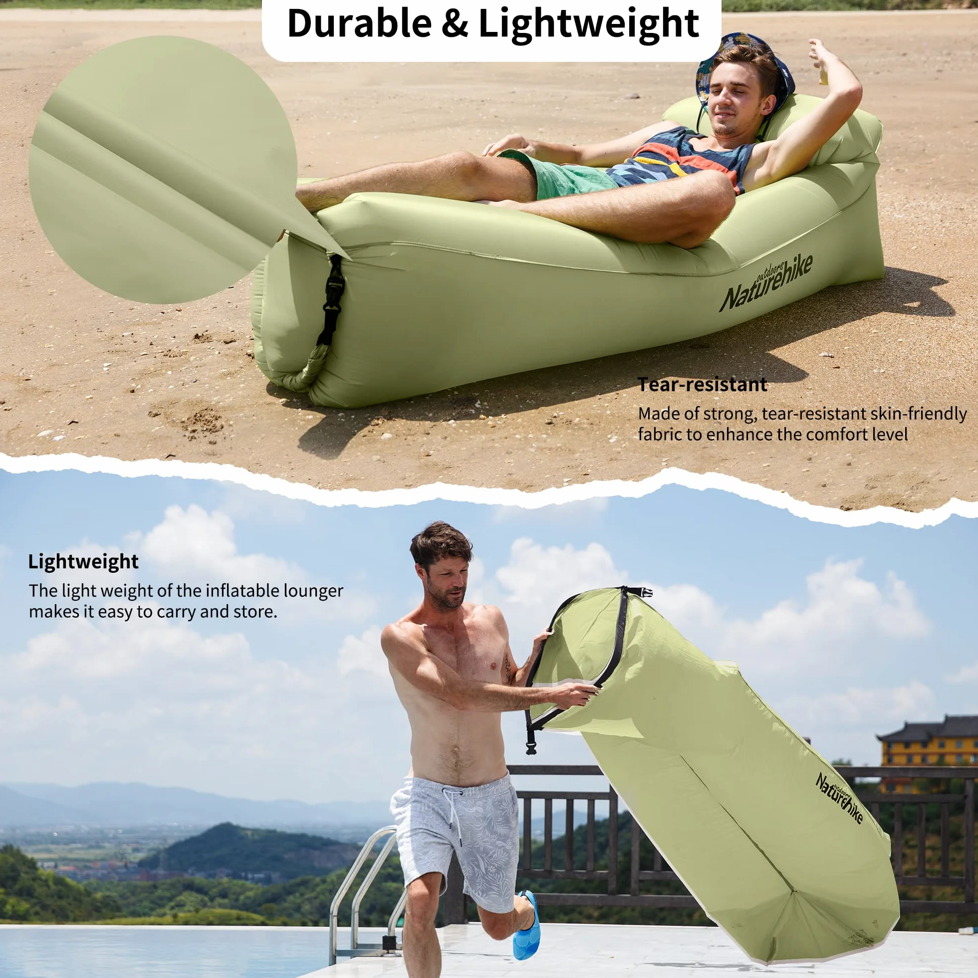 Naturehike Nadmuchiwany fotel sofa łóżko kempingowe wodoodporna z plecakiem (zielony)