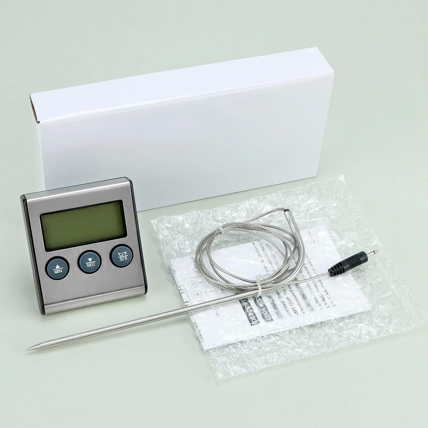 QWORK Cyfrowy termometr kuchenny z sondą do żywności 0-300°C timer LCD