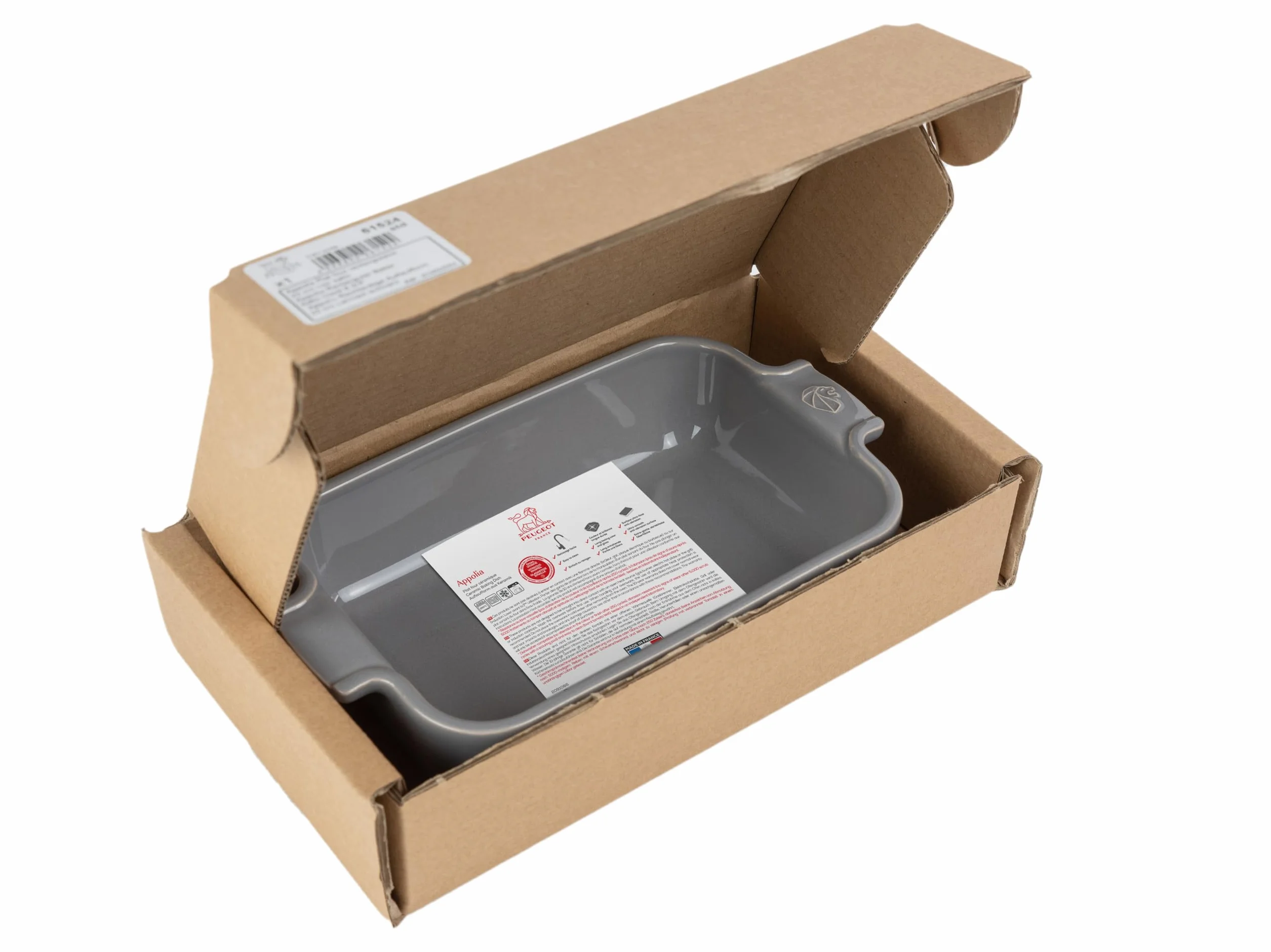 PEUGEOT - Prostokątne naczynie ceramiczne - 25 cm x 16,8 cm x 6,2 cm - Pojemność : 1,4 l - Gwarancja 10 lat - Wyprodukowano we Francji - Jasnoszary kolor
