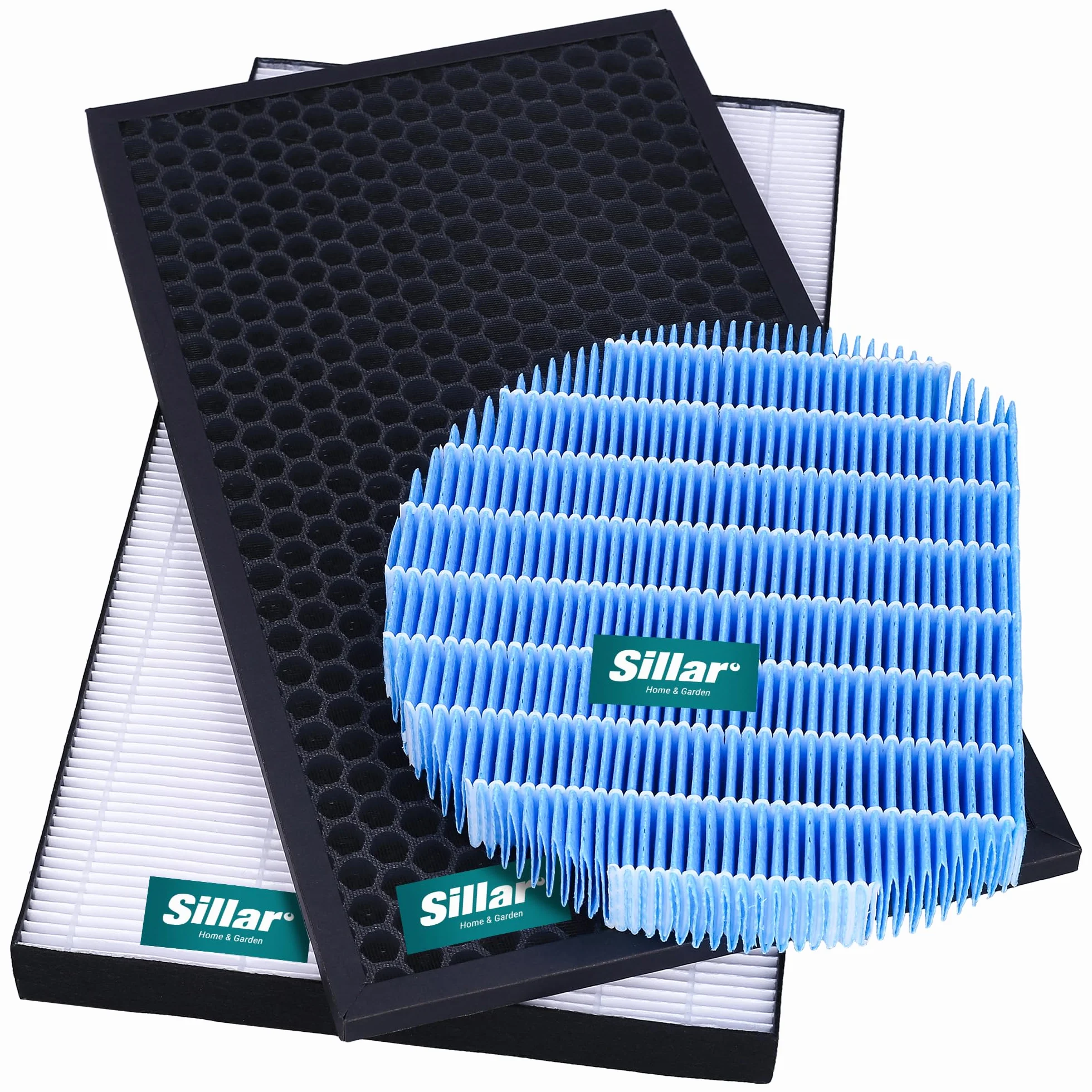 Sillar Zestaw filtrów do oczyszczacza powietrza Sharp, Zestaw filtrów zamiennych pasujący do Sharp KC-D60EU - Hepa FZ-D60HFE + węgiel aktywny FZ-D60DFE + nawilżacz FZ-A61MFR