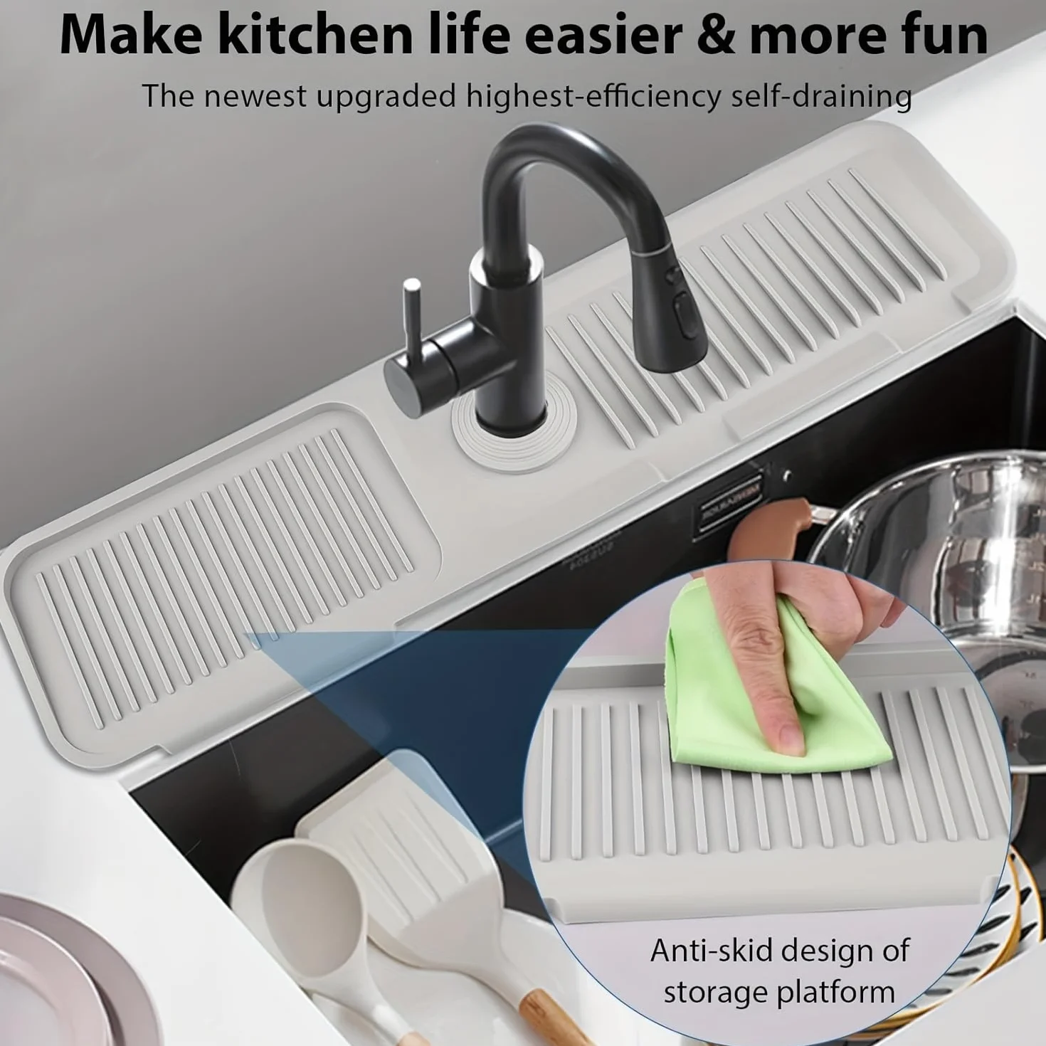 Kitchen Sink Splash Guard,45 x 14 cm silikonowa mata ociekowa do kranów 3,5-6 cm (zielona)