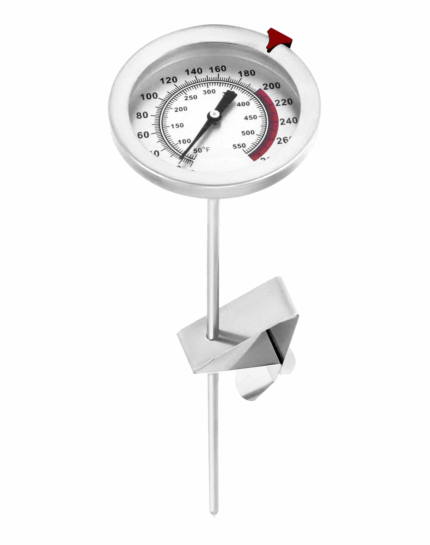 QWORK® 304 termometr do smażenia ze stali nierdzewnej 290°C/550°F z długą sondą 23 cm, natychmiast czytelny analogowy termometr do mięsa, termometr kuchenny
