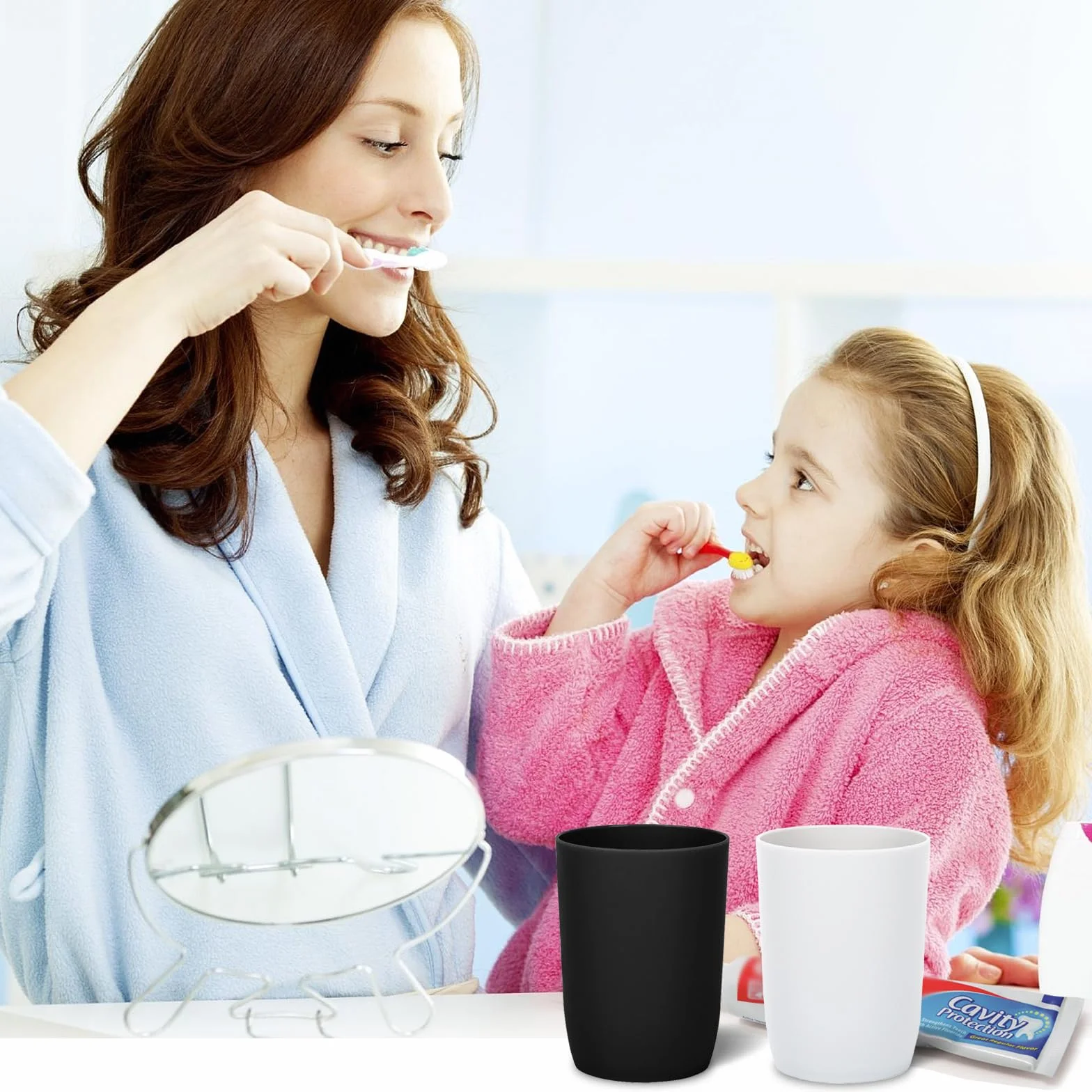 Topsky 4 kubki do mycia zębów 280 ml czarne białe