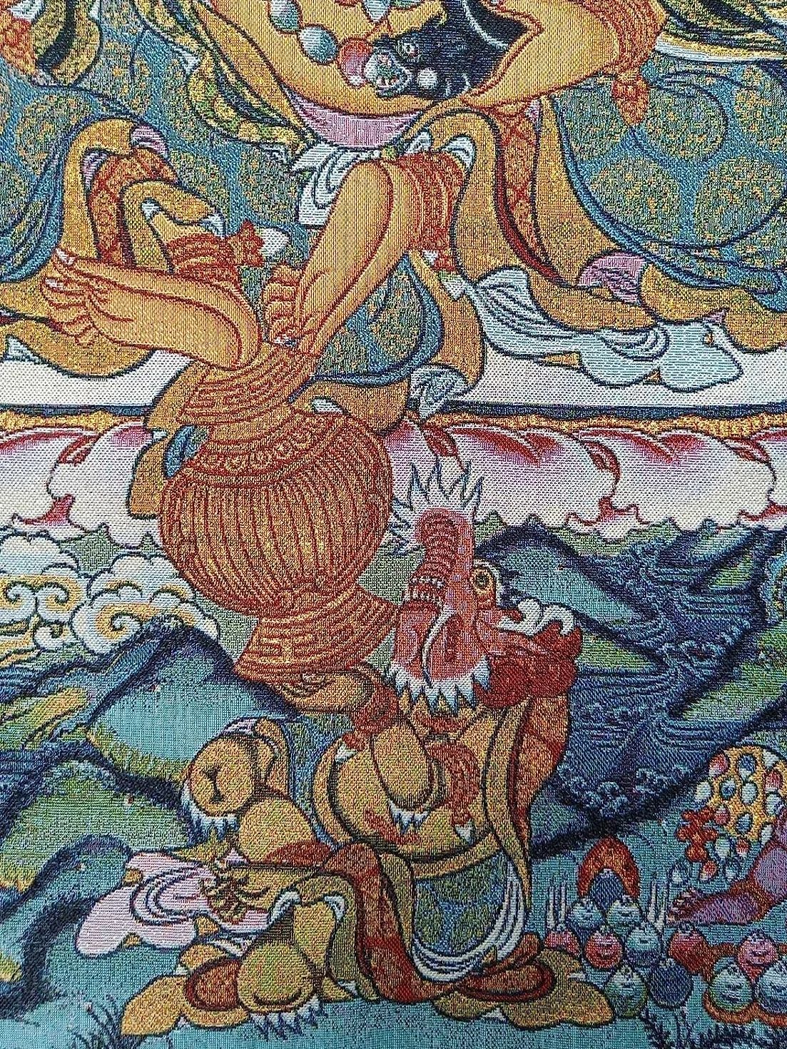 Haft tybetański thangka, thangka fengshui, jedwabny haft tybetański tybetański materiał jedwabny Bon religia żółty Tangka Thangka Mural Fengshui Wall Art do wystroju domu medytacja