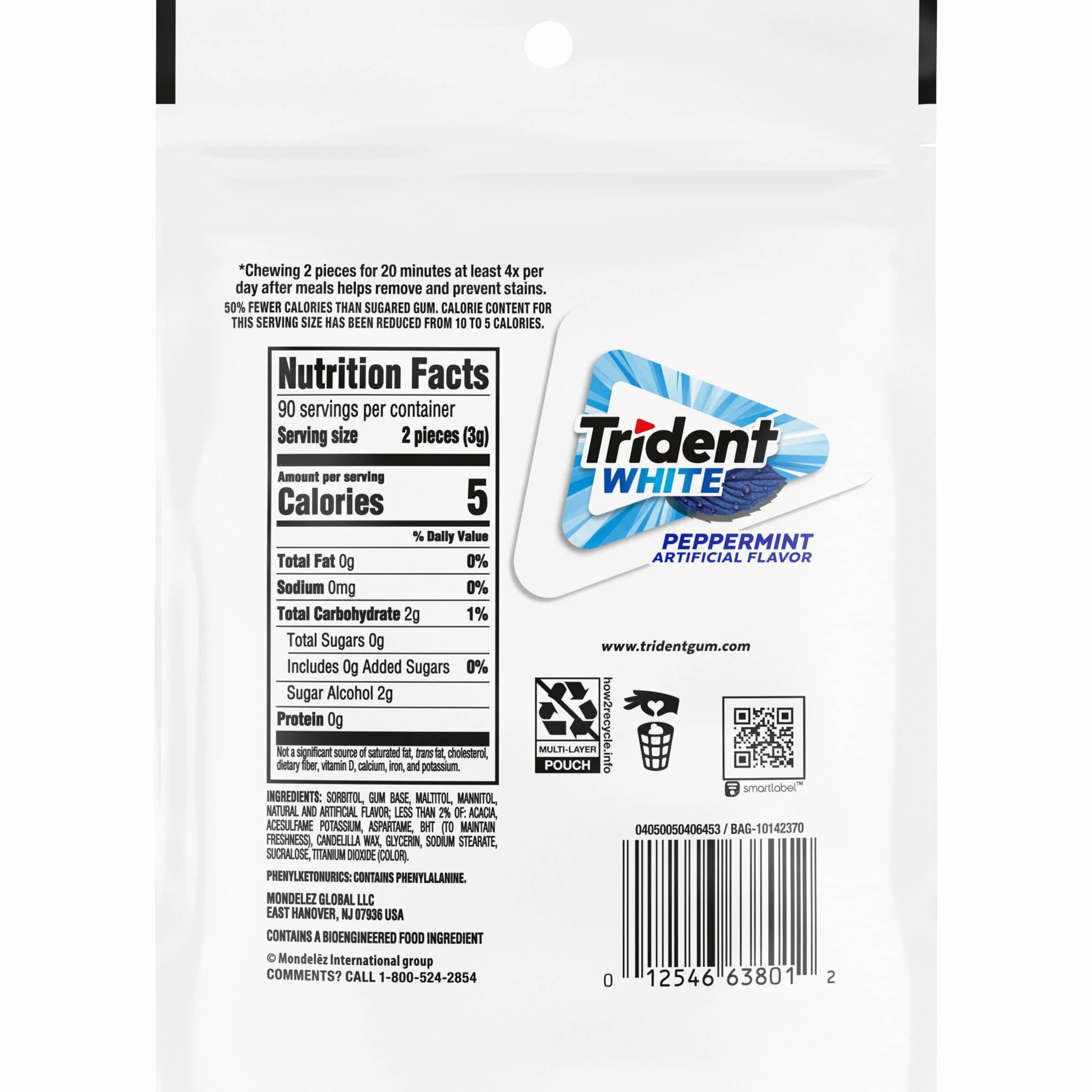 Trident White Peppermint Sugar Free Gum, 180 Pieces