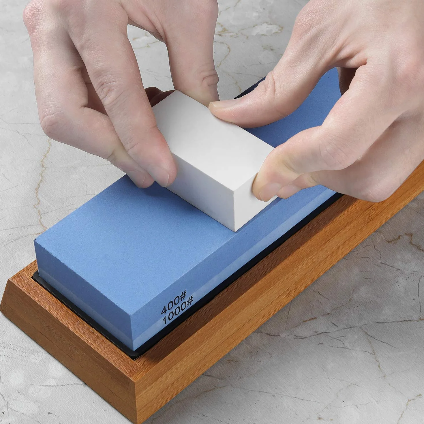 Razorri Knife Sharpening Stone Kit, Double-Sided 400/1000 3000/8000 Grit Whetstones with Flattening Stone, Leather Strop, Angle Guide