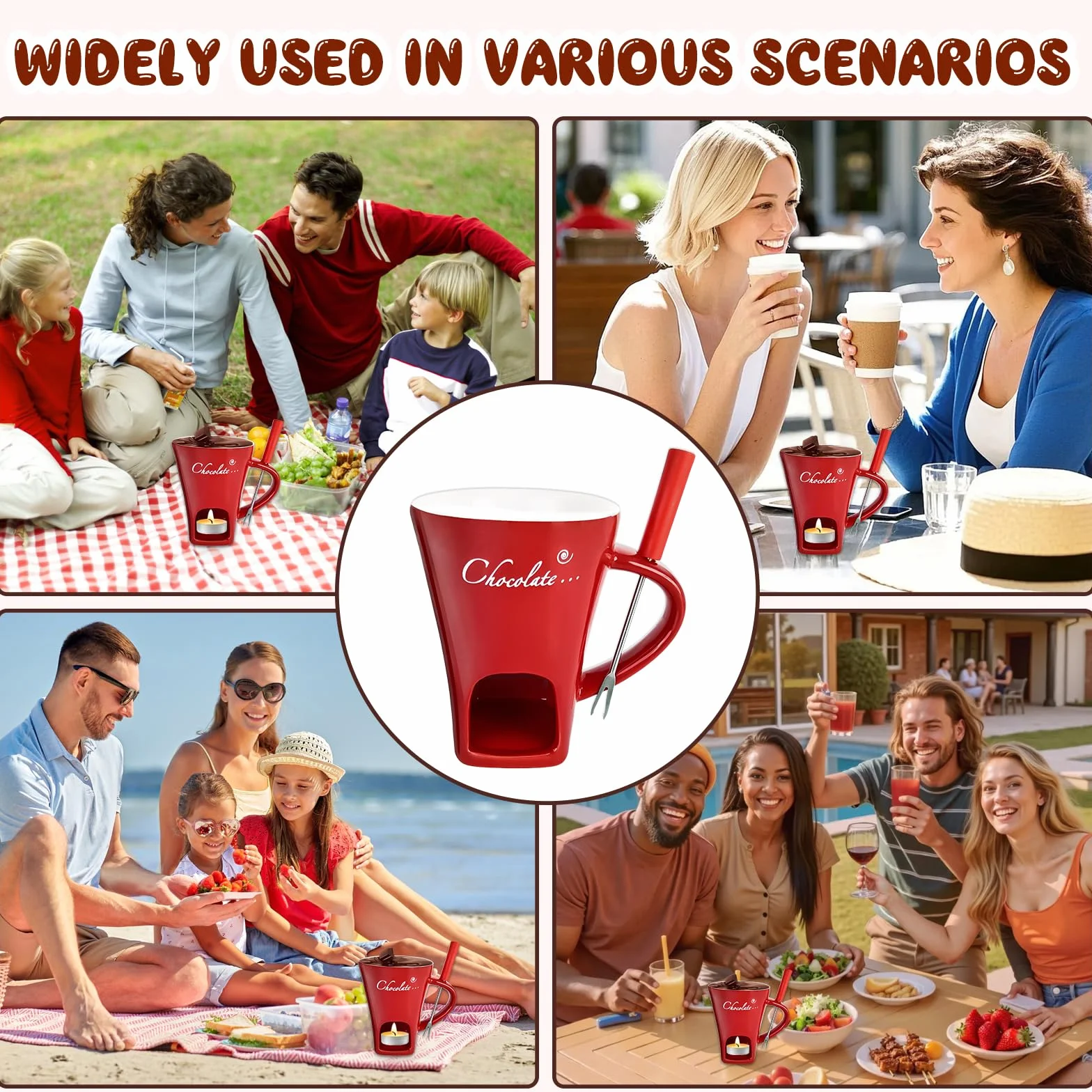 Kubek do fondue czekoladowego z widelcem, ceramiczna filiżanka do topienia czekolady, podgrzewacz do masła, podgrzewacz do sera, kubek do topienia czekolady na randkę, prezent urodzinowy, ślubny (bez