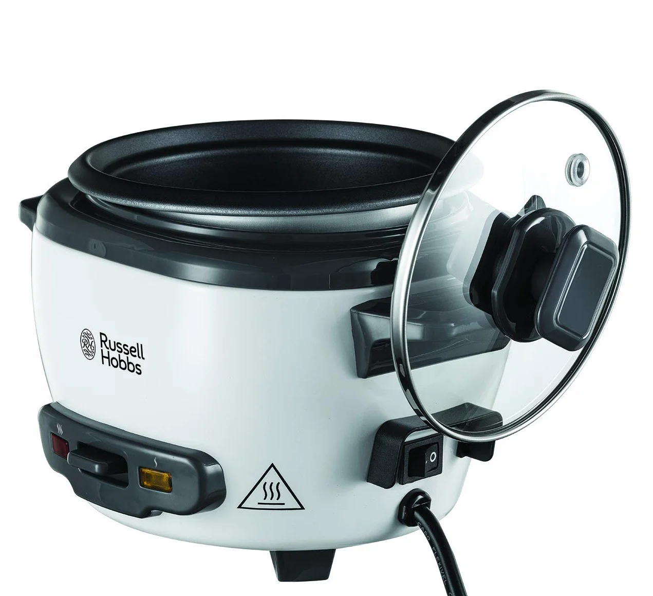 Russell Hobbs szybkowar, ryżowar, pojemność 0,8l, wyjmowany garnek, funkcja podtrzymywania ciepła, pokrywka ze szkła hartowanego, stal nierdzewna, moc 300W, biały, Szybkowar 27030-56
