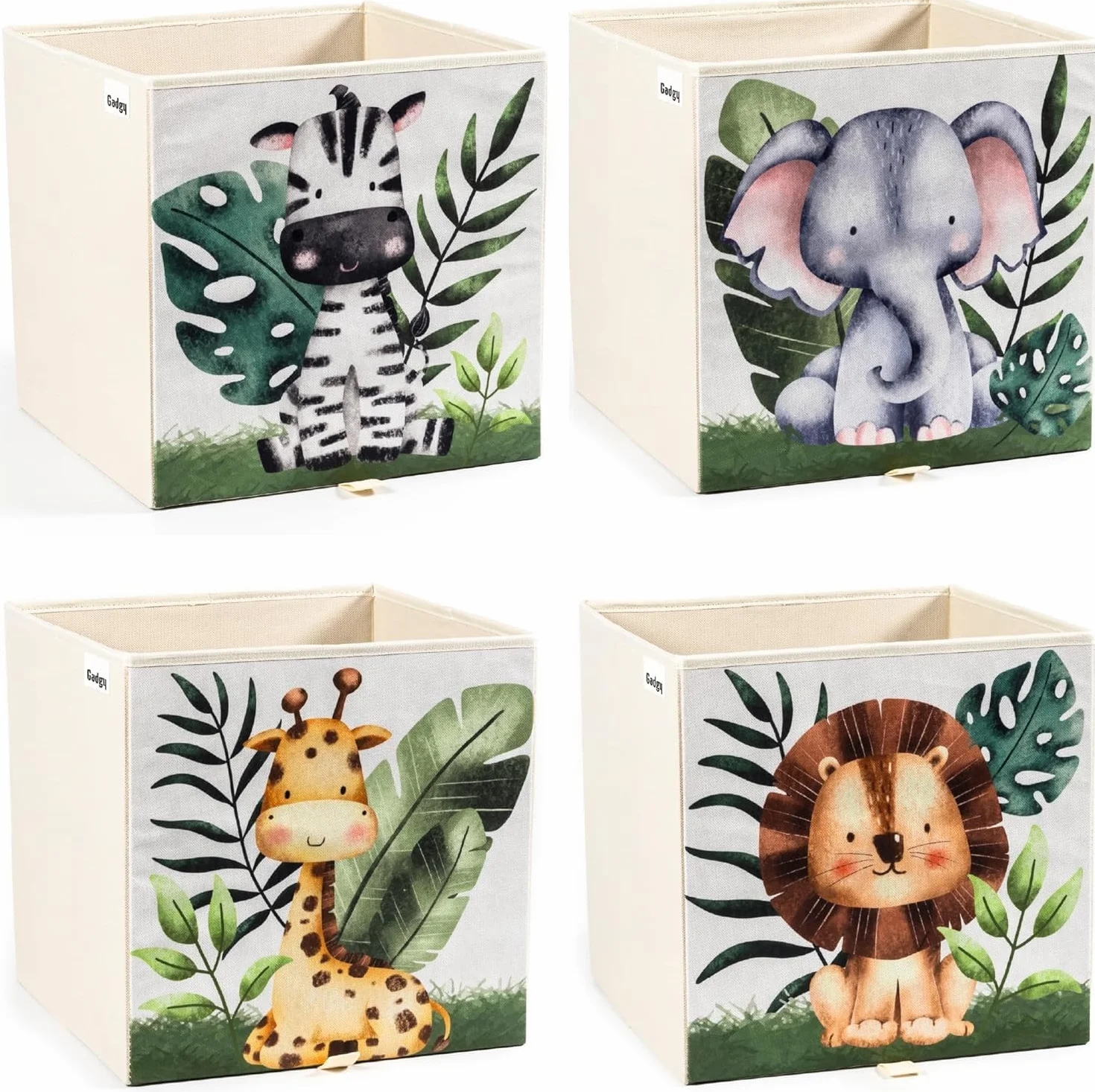 Gadgy Aufbewahrungsbox Kinder - Aufbewahrungsbox Kinderzimmer 4er Set - Kompatibel mit Kallax Boxen Kinder - Aufbewahrungsboxen Kinder faltbar 33x33x33 cm - Boxen Kinderzimmer Aufbewahrung Tiermotiv