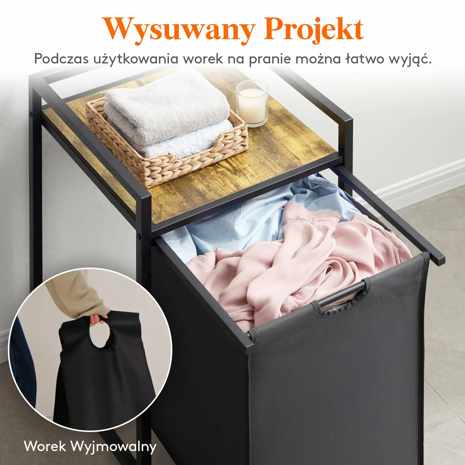 Lifewit Kosz na pranie 69 l z półką i podwójnie wysuwanymi workami, Czarny