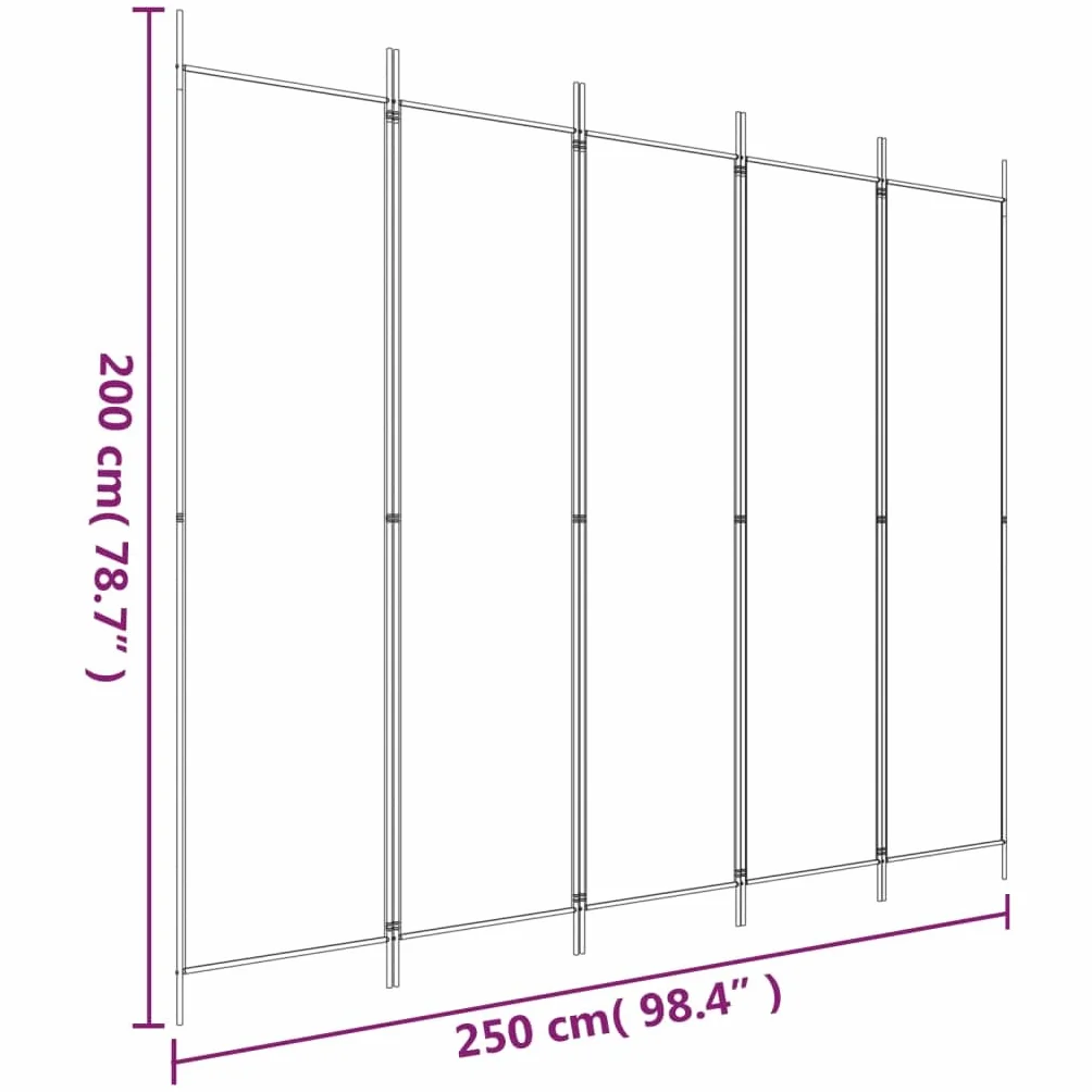 vidaXL Parawan 5-panelowy Biały 250x200 cm Tkanina