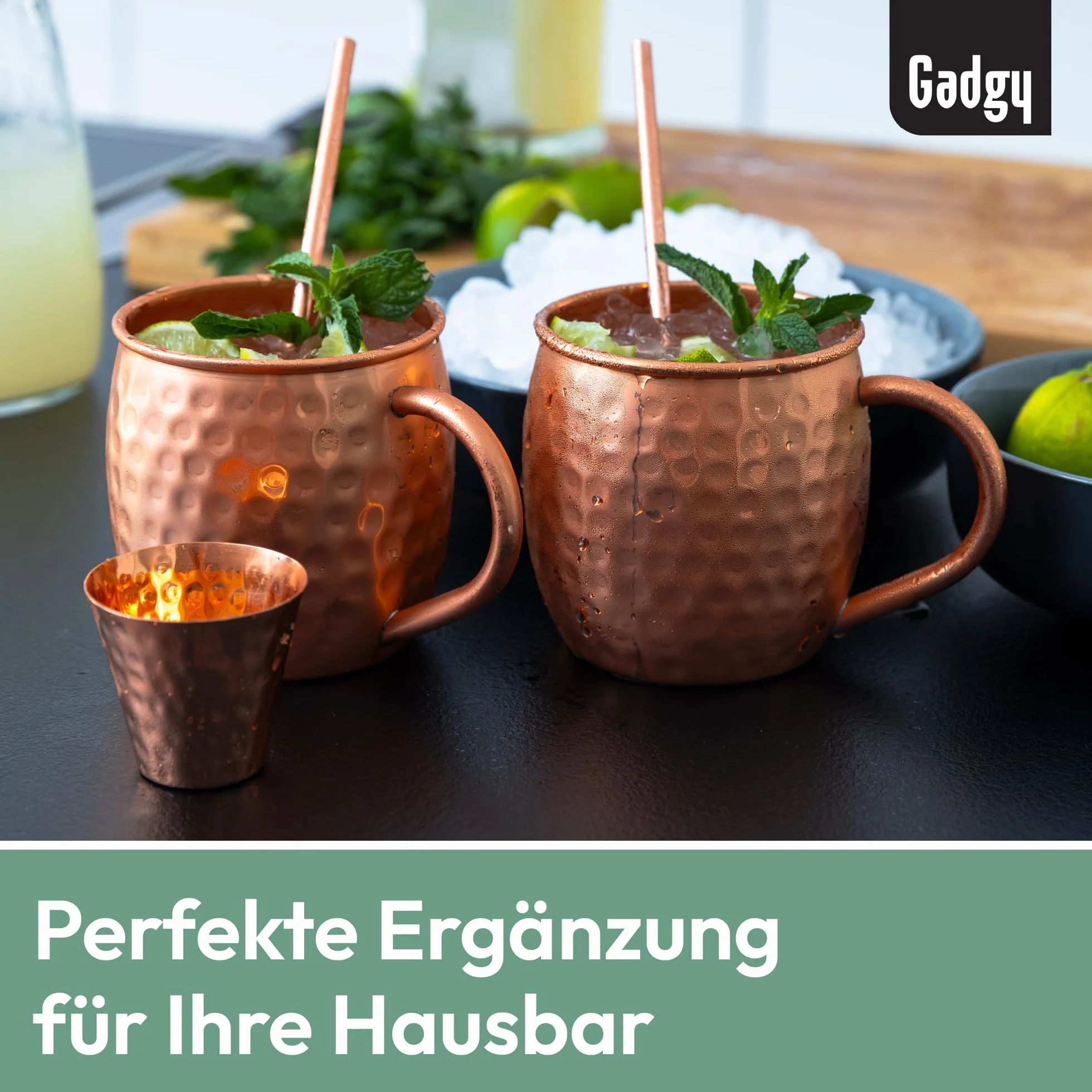 Gadgy Zestaw Szklanek Moscow Mule 4 Kubki Miedź Ręcznie Wykonane Słomki Miarka