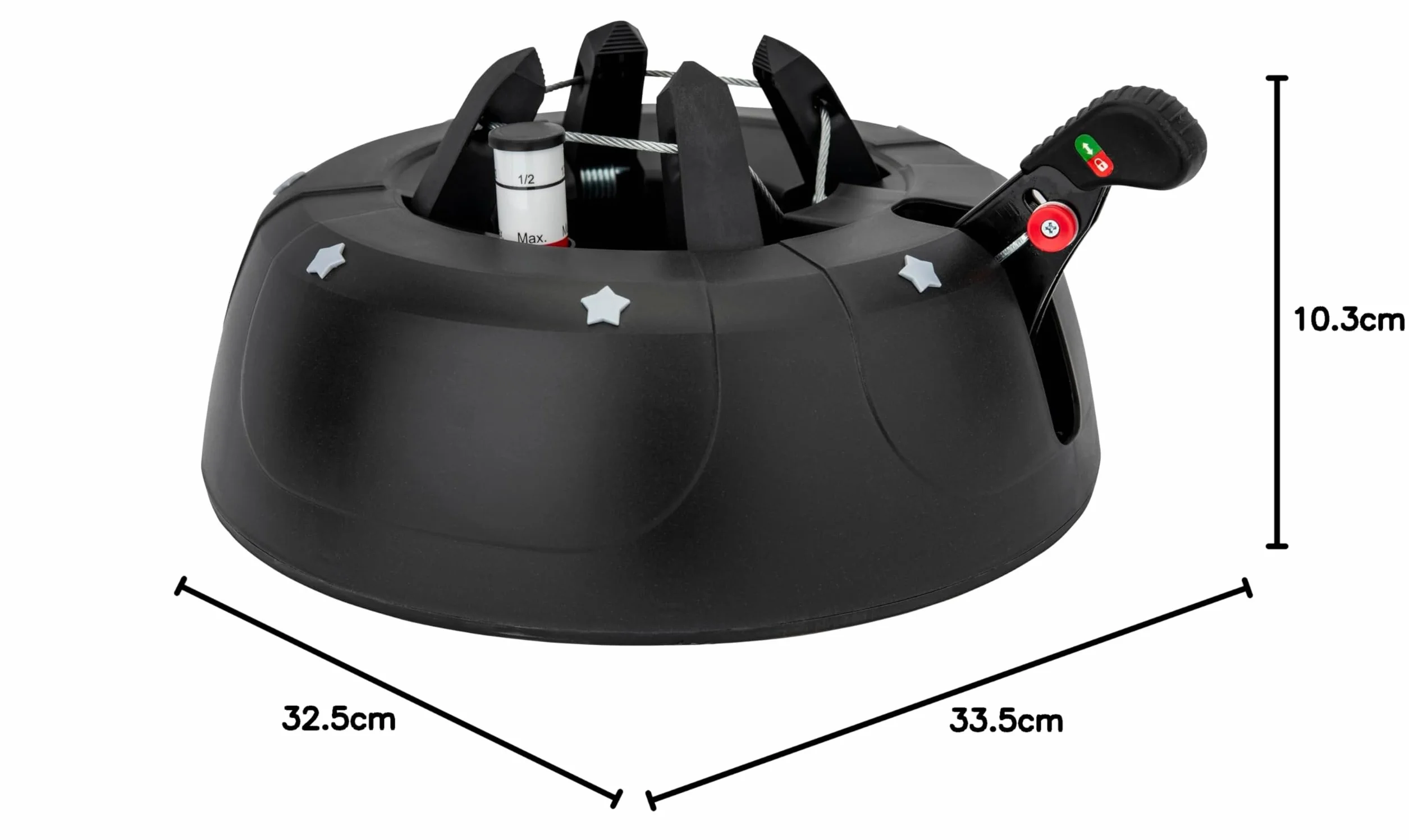 Star-Max Christbaumständer by F-H-S, Start 1, Farbe Anthrazit, Modell 2020, für Baumhöhe 2,0m, Weihnachtsbaumständer mit Fusshebelfunktion und Einseiltechnik, Start-Max, 32,5 cm