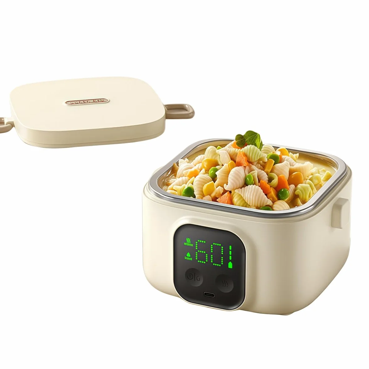 Bezprzewodowy Elektryczny Pojemnik na Lunch, 500ml 25W Szybciej Podgrzewany Pojemnik na Lunch, Podgrzewacz do żywności z 7-biegowym timerem, Tryb izolacji, Akumulator 8800mAh