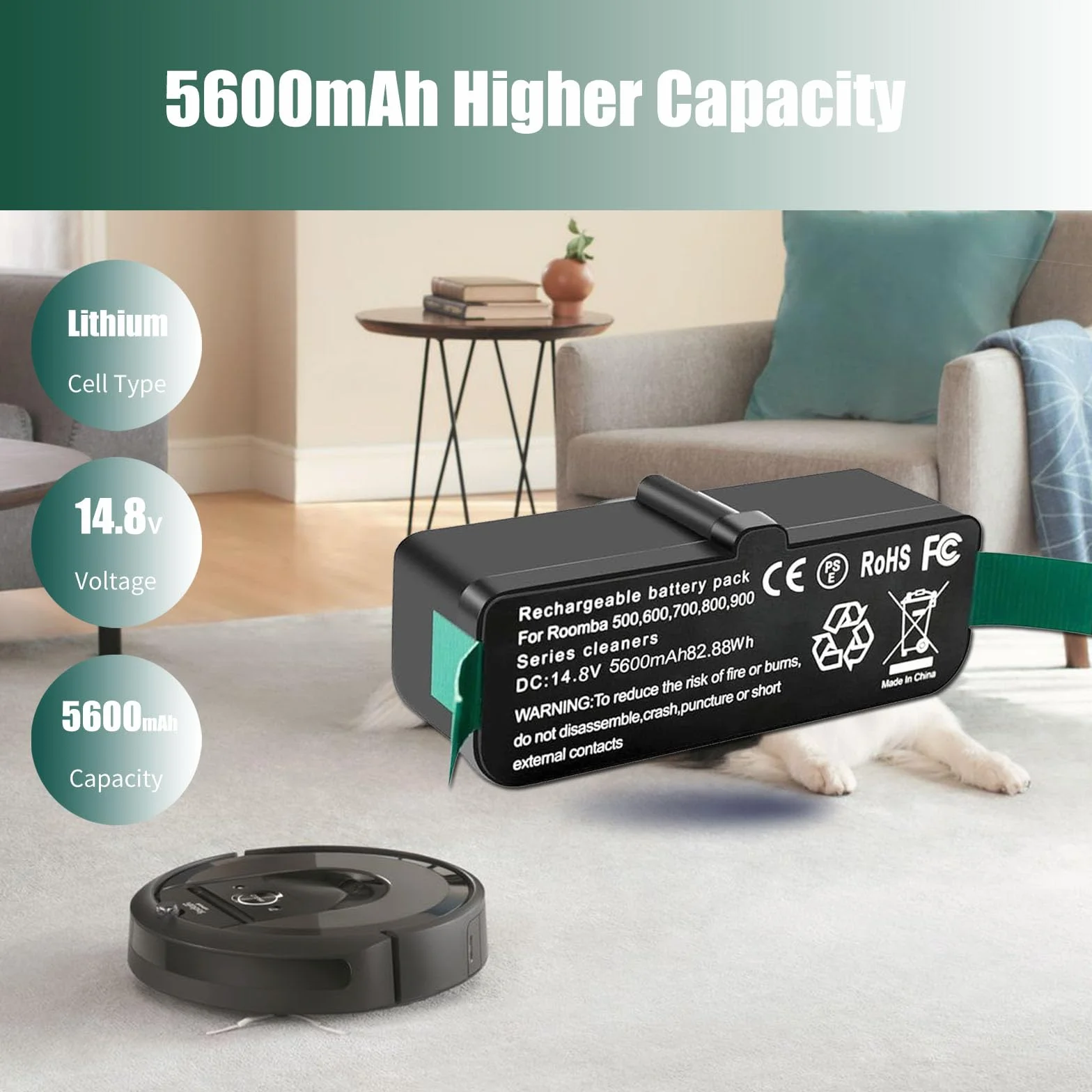 5200mAh 14,4V bateria litowa kompatybilna z iRobot Roomba 960 980 981 970 965 801 805 850 860 877 890 891 895 690 680 675 640 61440 61440 615 615 900 88 Seria 00 700 600
