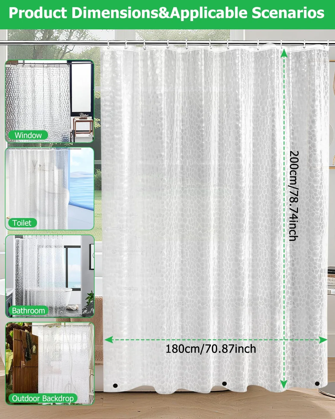 Zasłona prysznicowa przeciw pleśni 180x200cm, zasłona prysznicowa EVA, półprzezroczysta, gruba, zmywalna zasłona prysznicowa 3D Water Cube, wodoodporna, z 12 haczykami, pod prysznic lub do wanny