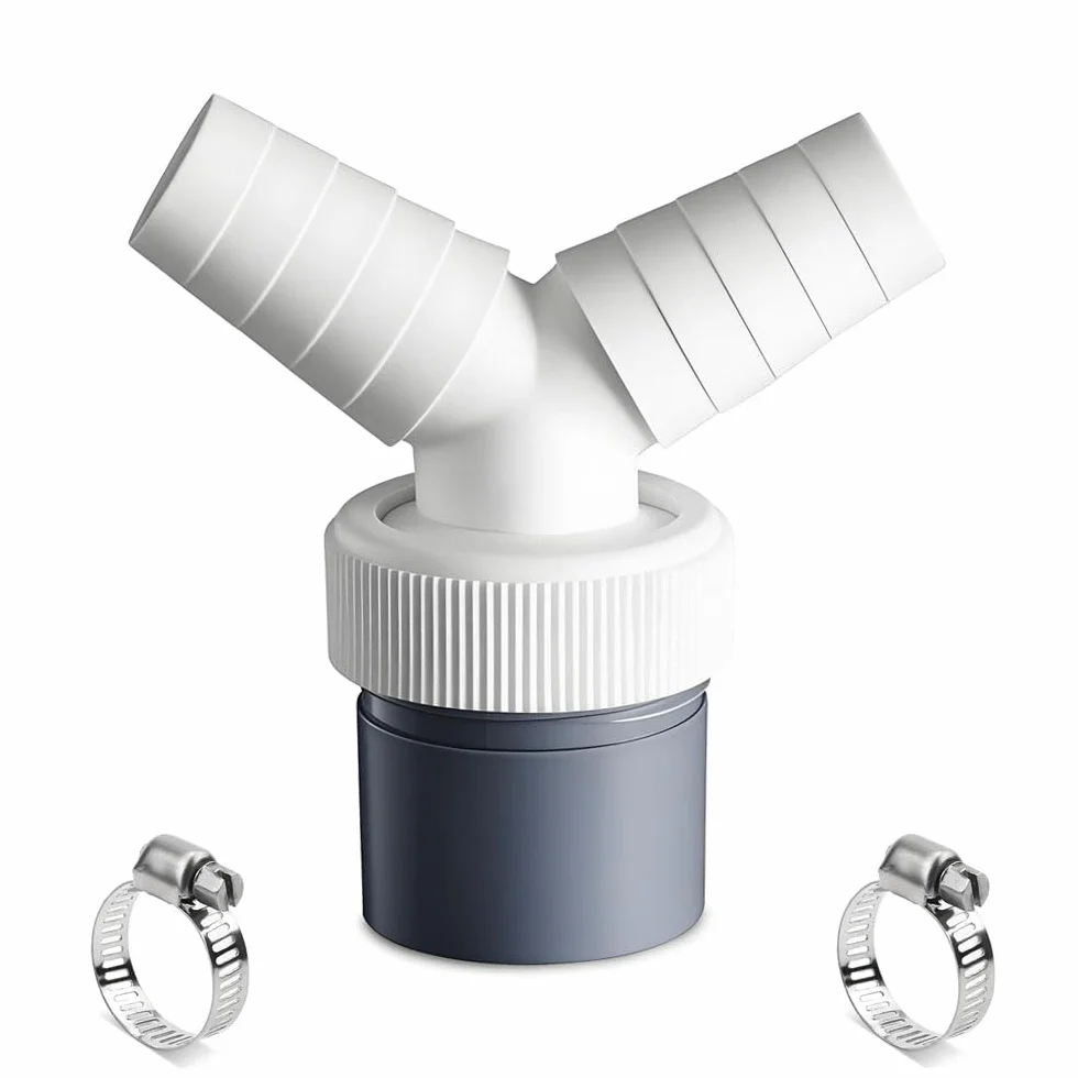 Voarge Odpływ pralki podwójne przyłącze adapter Y do zmywarki, odpływ do rury Ø 40 mm i wejście Ø 18-24 mm, z 2 sztukami obejm węża