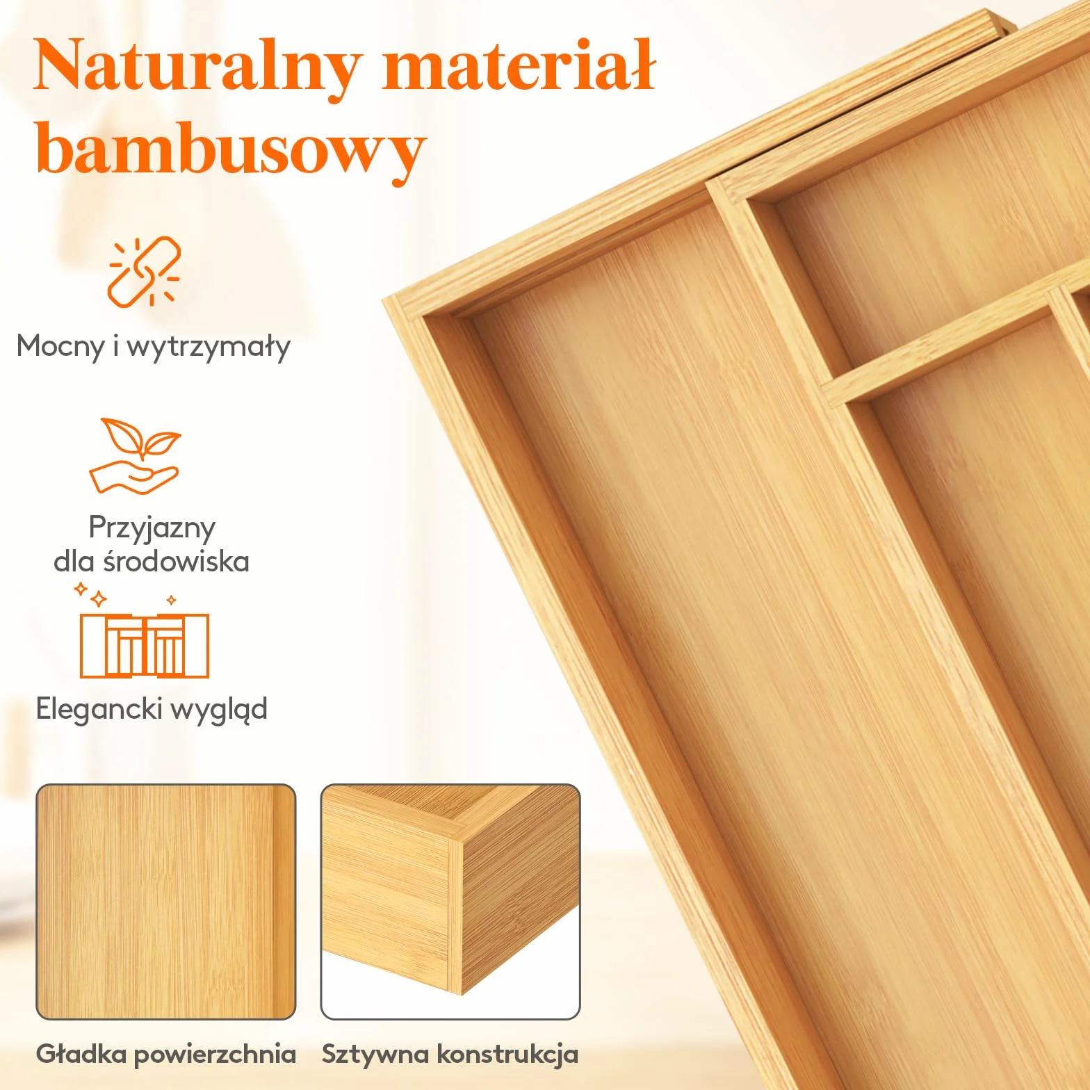 Lifewit Bambusa Organizer do Szuflady Kuchennej Regulowany 54.4-91.4 cm Szerokość 40 cm Głębokość