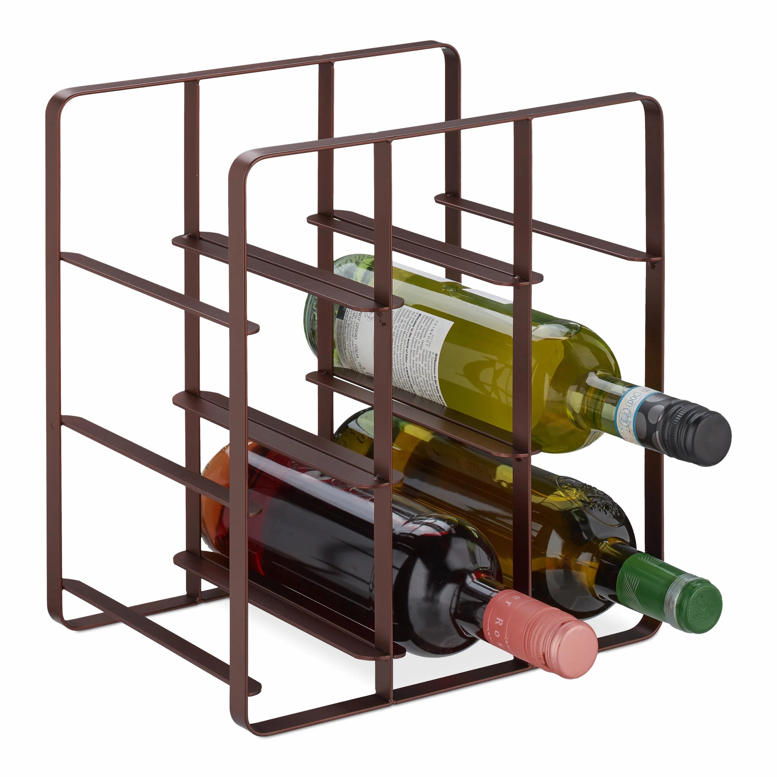 Relaxdays Regał na wino 9 butelek żelazo malowane proszkowo stojący stojak na wino 30 x 27,5 x 20 cm brązowy