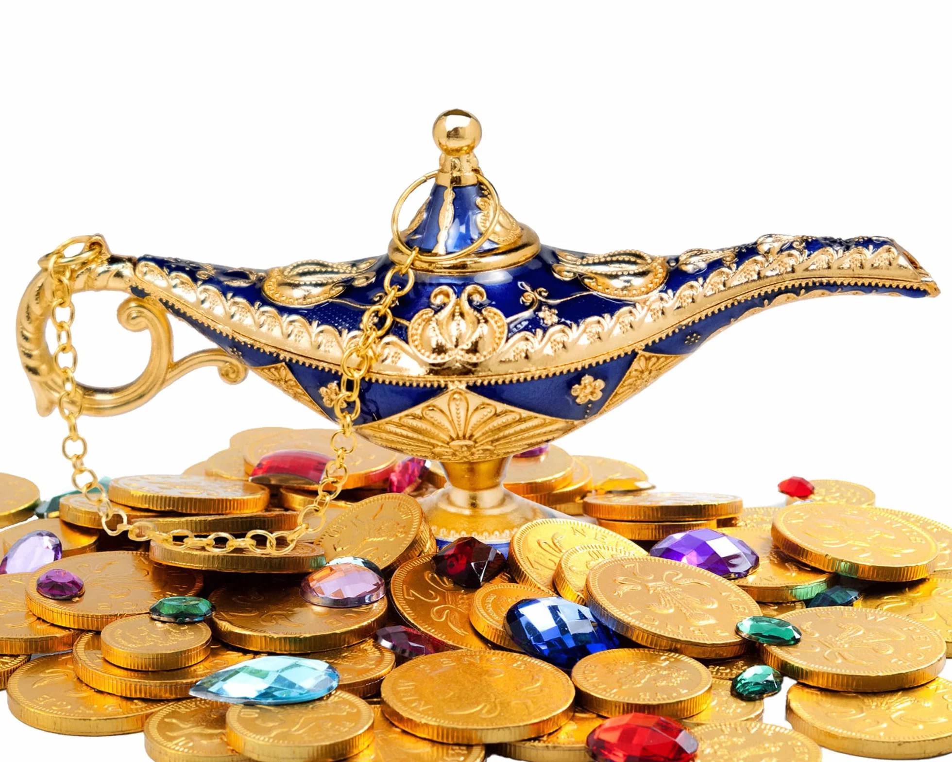 Genie Aladdin Mini Cudowna Lampa - Rzeźbiona Złota Dekoracja, Klasyczny Artykuł Dekoracyjny, Olejowa Lampa Genyjna - Złoty Błękit, 12 x 4 x 6,3 cm
