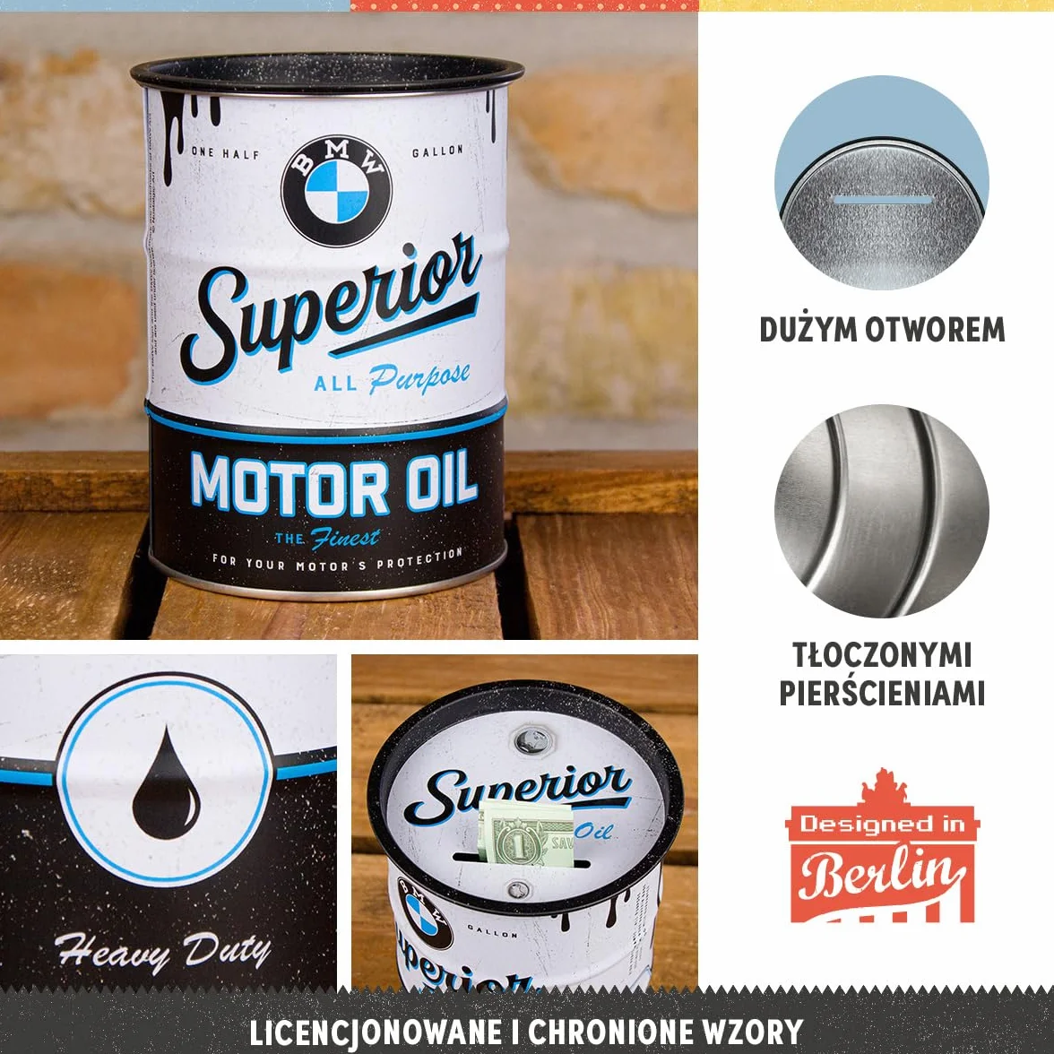 Nostalgic-Art Retro Skarbonka Metalowa 600 ml BMW Superior Motor Oil Prezent Oficjalna Licencja